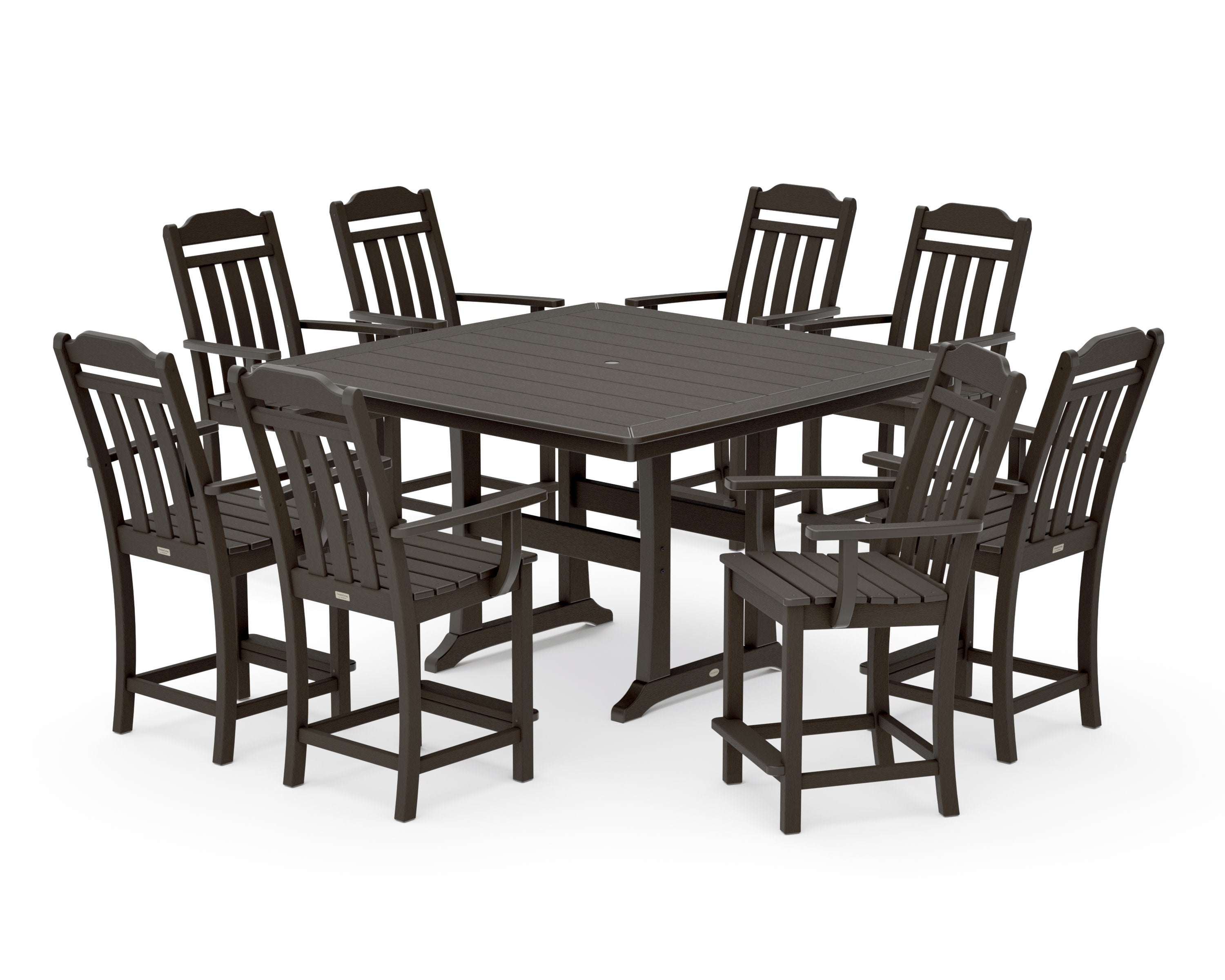 Cottage 9-Piece Square Counter Set with Trestle Legs in Vintage Coffee