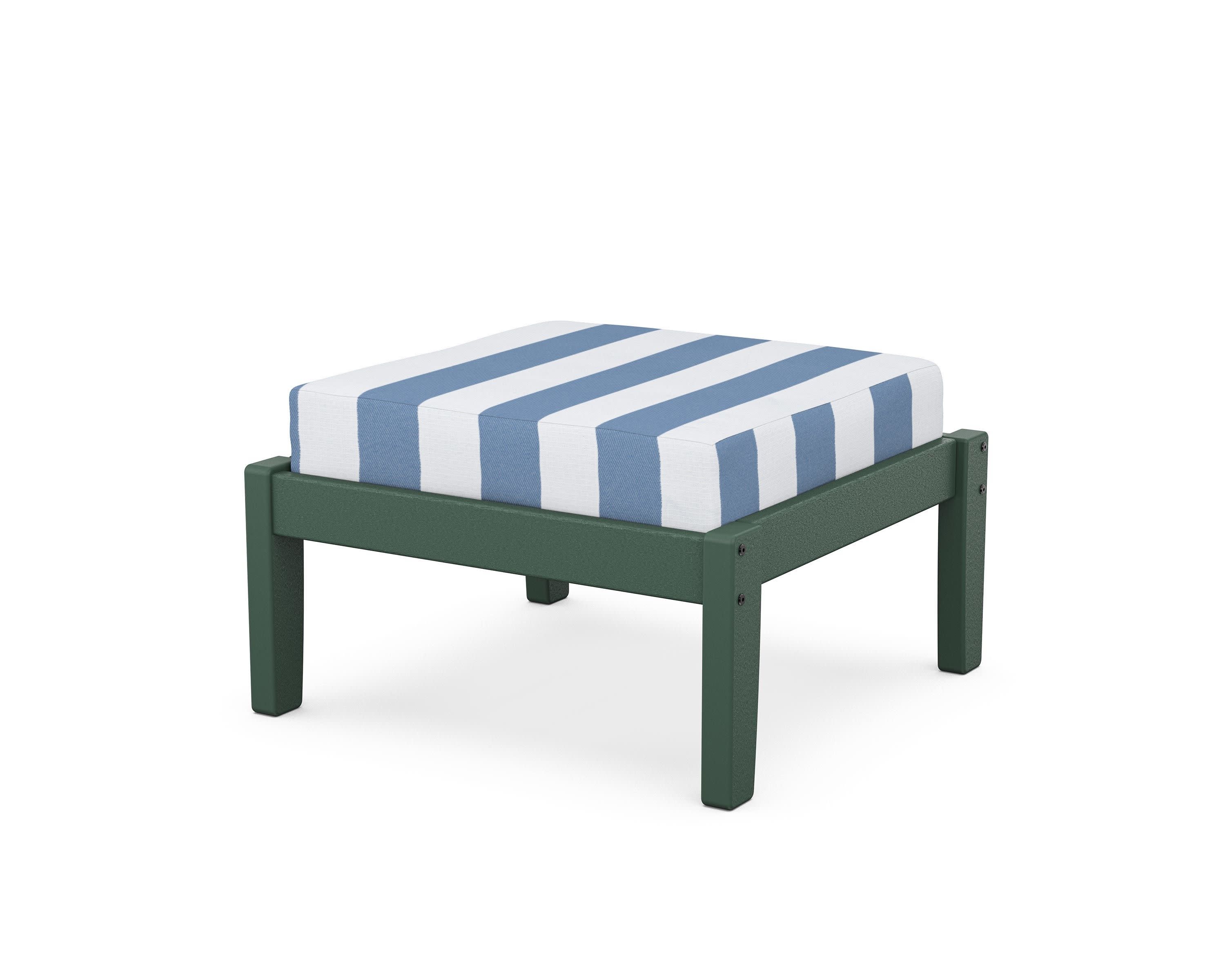 Deep Seating Ottoman in Green / Cabana Stripe Sky Blue