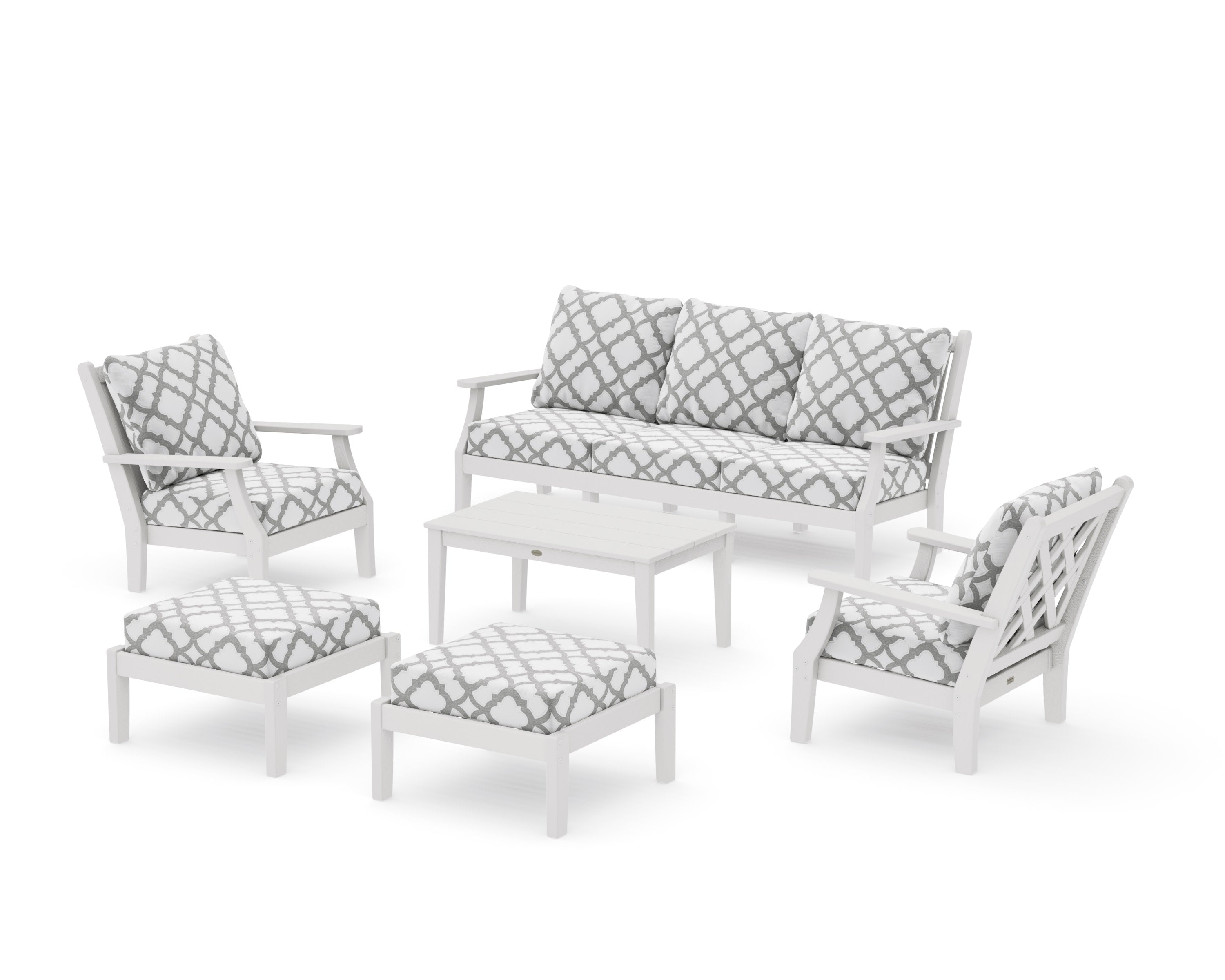 Wovendale 6-Piece Lounge Sofa Set in Vintage White / Trellis Grey Mist