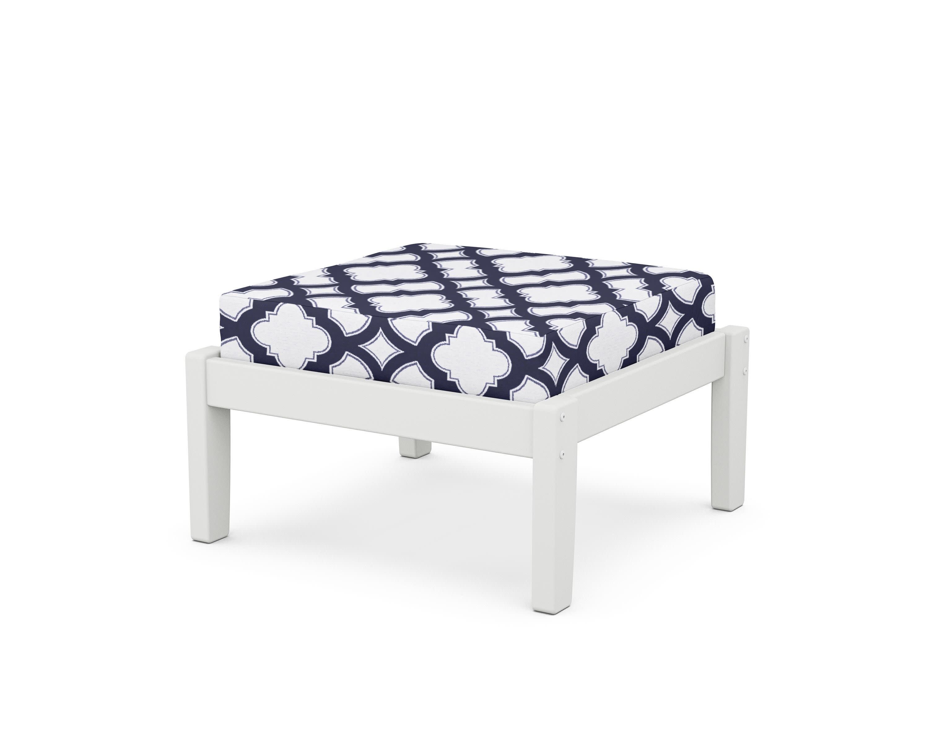 Deep Seating Ottoman in White / Trellis Navy