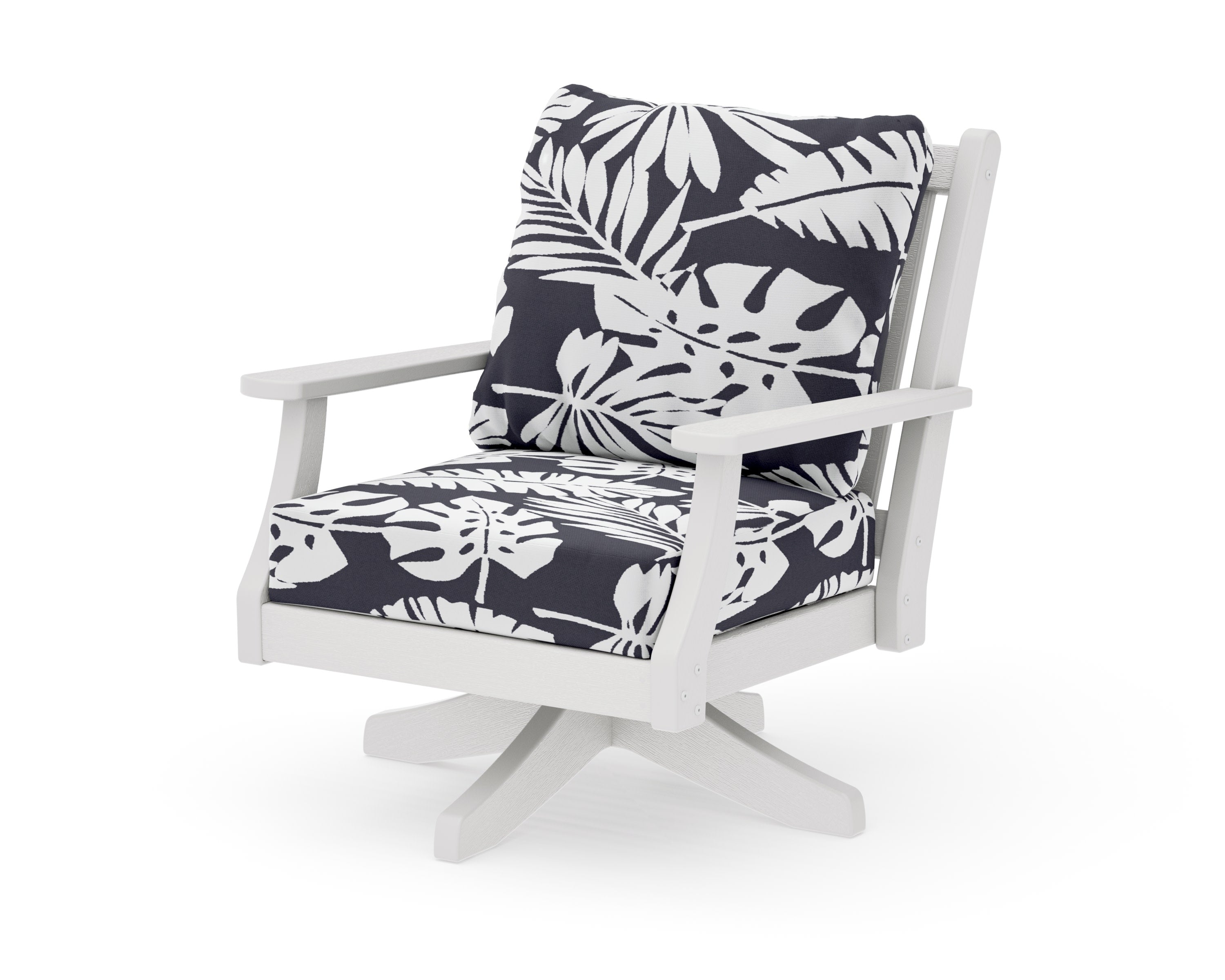 Wovendale Deep Seating Swivel Chair in Vintage White / Leaf Navy