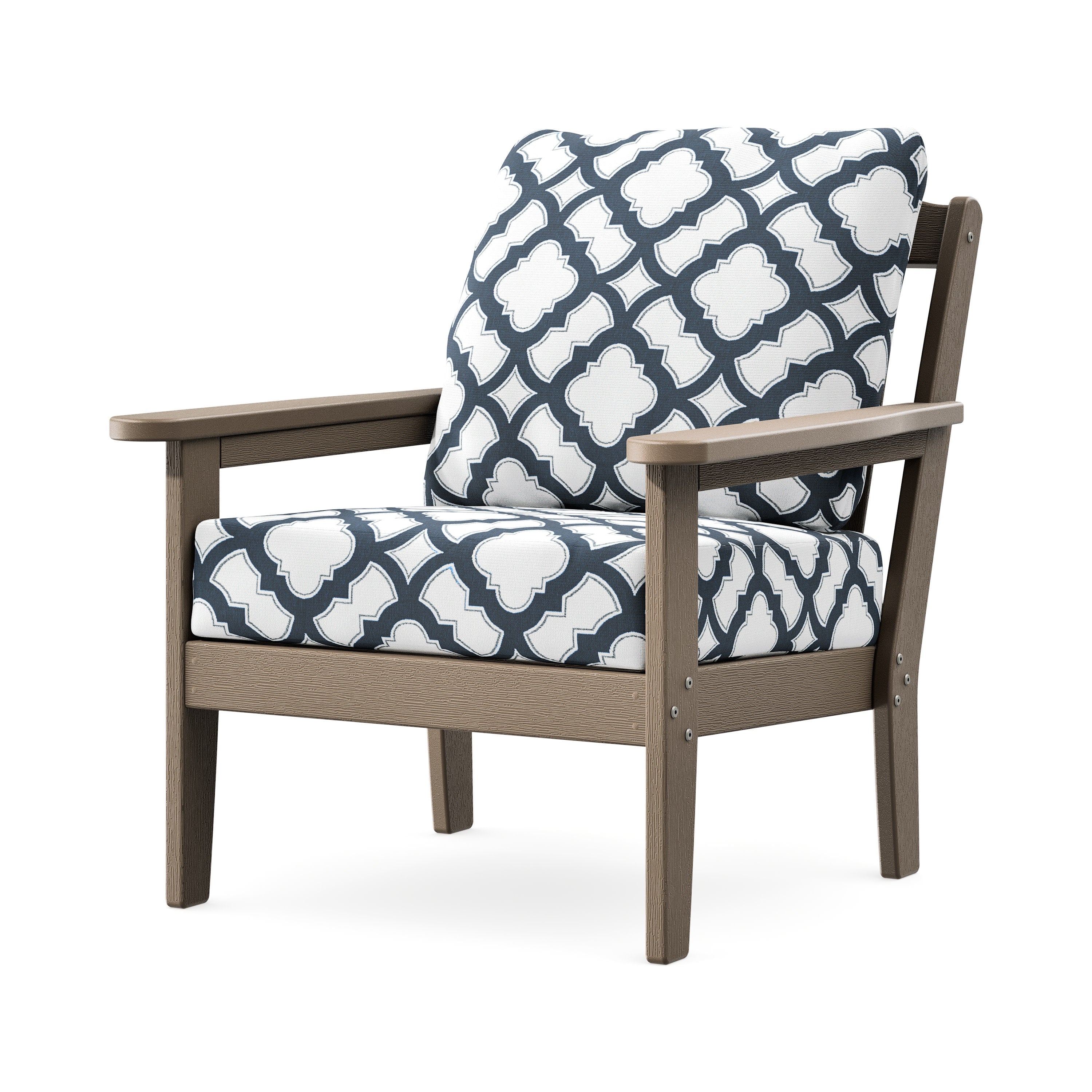 Cottage Deep Seating Chair in Vintage Sahara / Trellis Marine Indigo