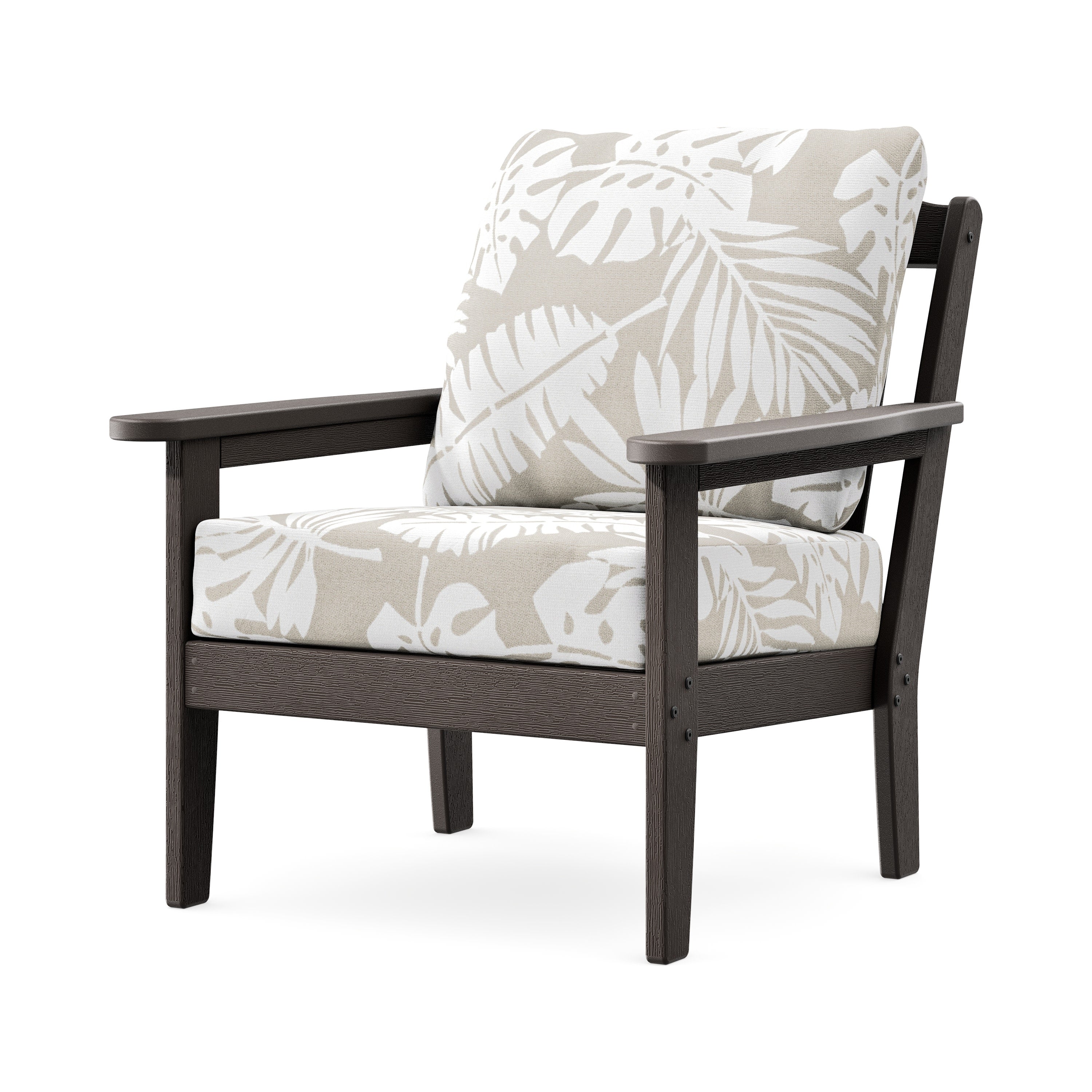 Cottage Deep Seating Chair in Vintage Coffee / Leaf Dune Burlap