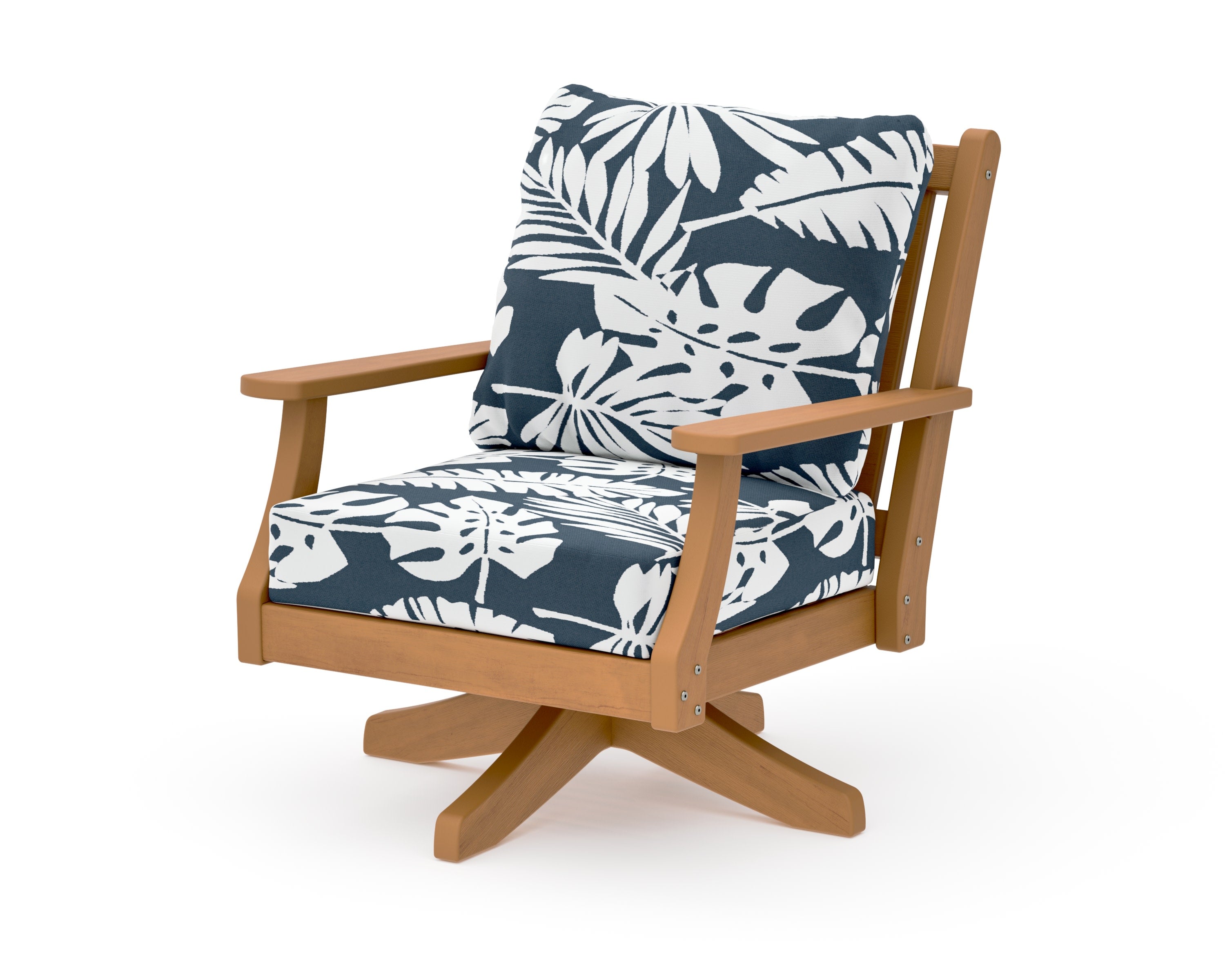 Wovendale Deep Seating Swivel Chair in Natural / Leaf Marine Indigo