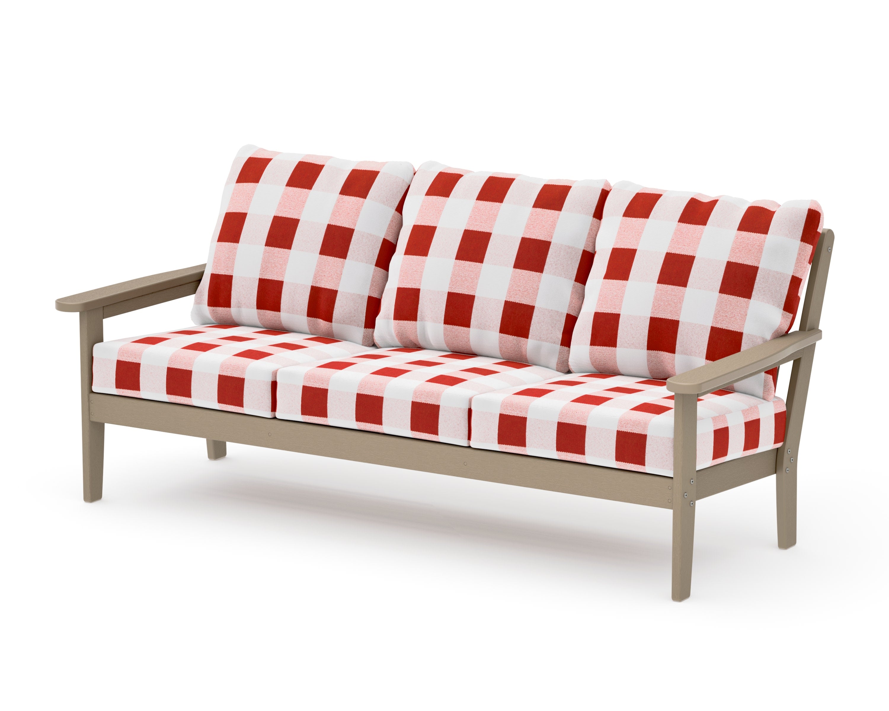 Cottage Deep Seating Sofa in Vintage Sahara / Buffalo Plaid Crimson