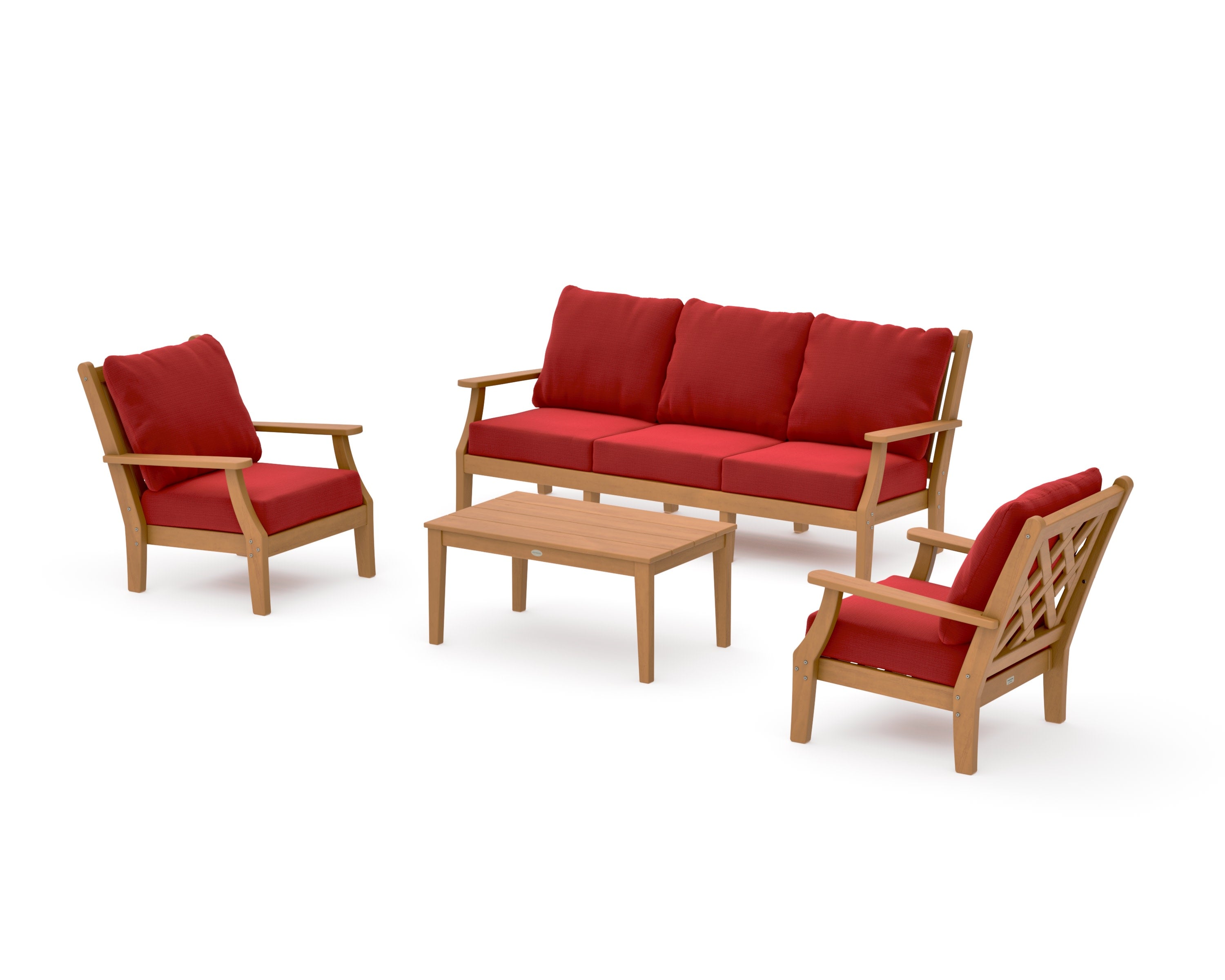 Wovendale 4-Piece Deep Seating Set with Sofa in Natural / Crimson Linen