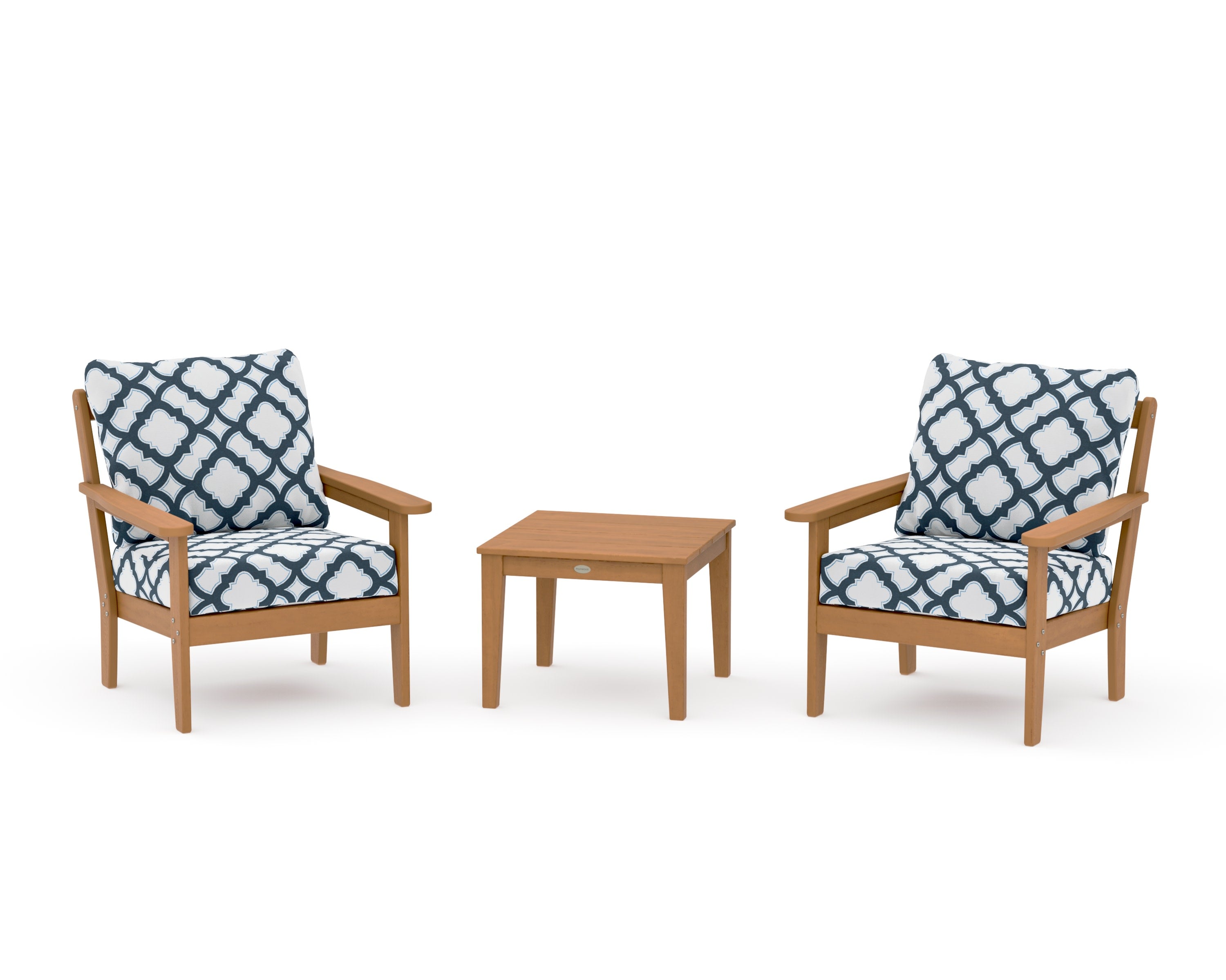 Cottage 3-Piece Deep Seating Set in Natural / Trellis Marine Indigo