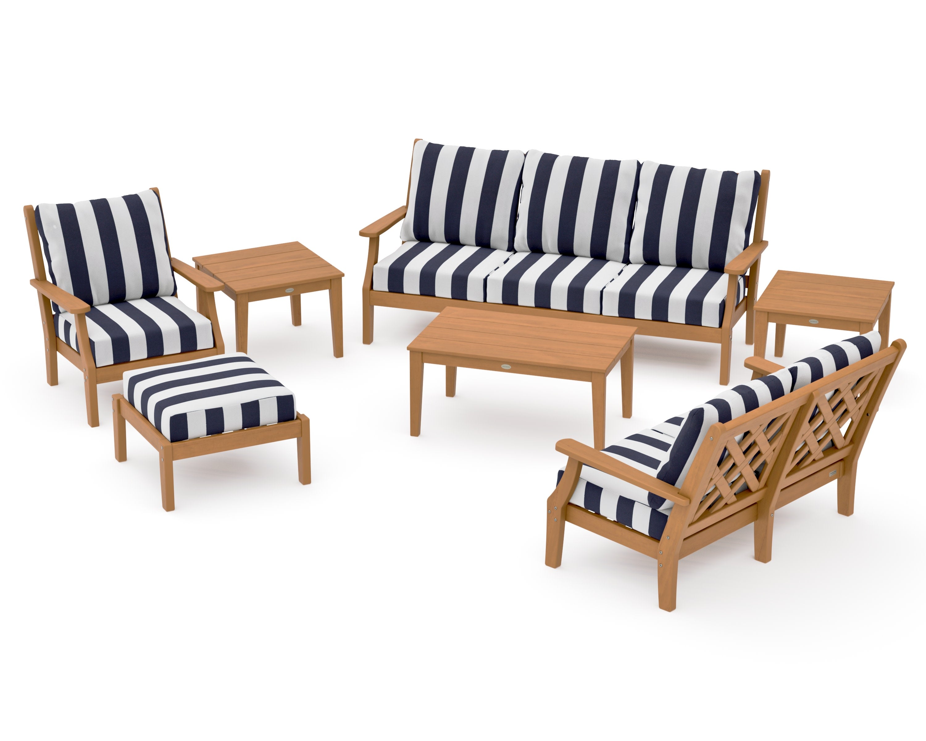 Wovendale 7-Piece Deep Seating Set in Natural / Cabana Stripe Navy