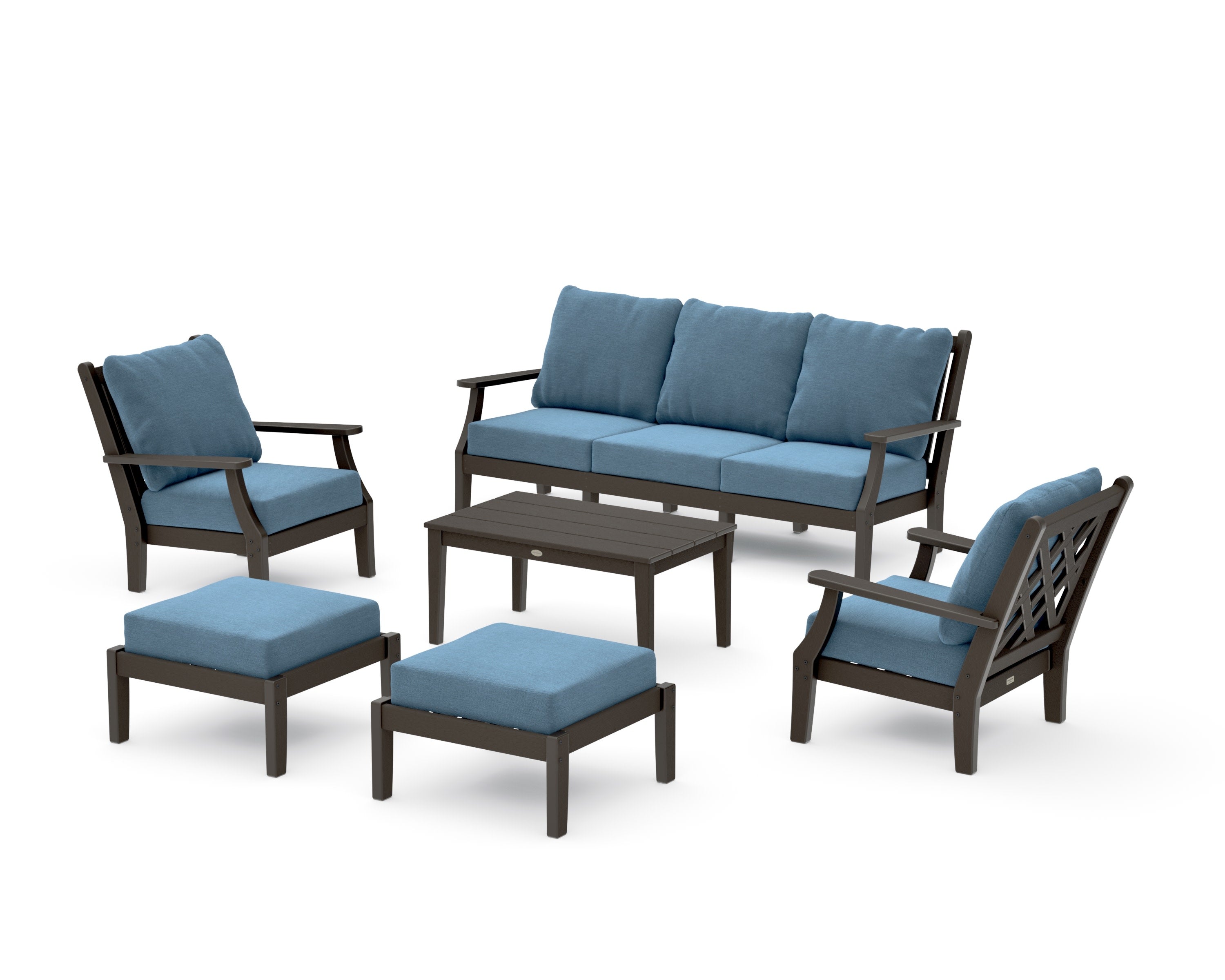 Wovendale 6-Piece Lounge Sofa Set in Vintage Coffee / Sky Blue