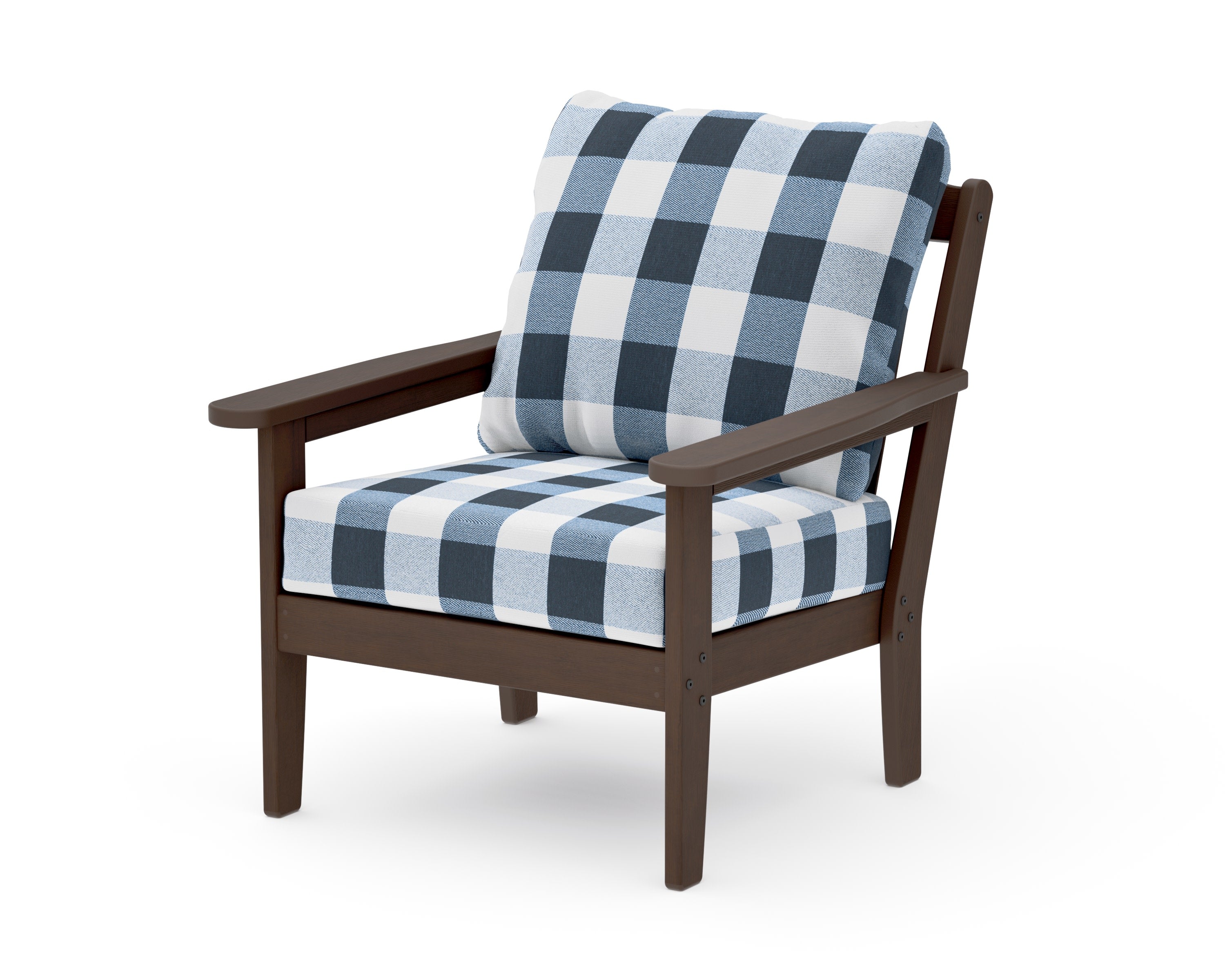 Cottage Deep Seating Chair in Kona / Buffalo Plaid Marine Indigo
