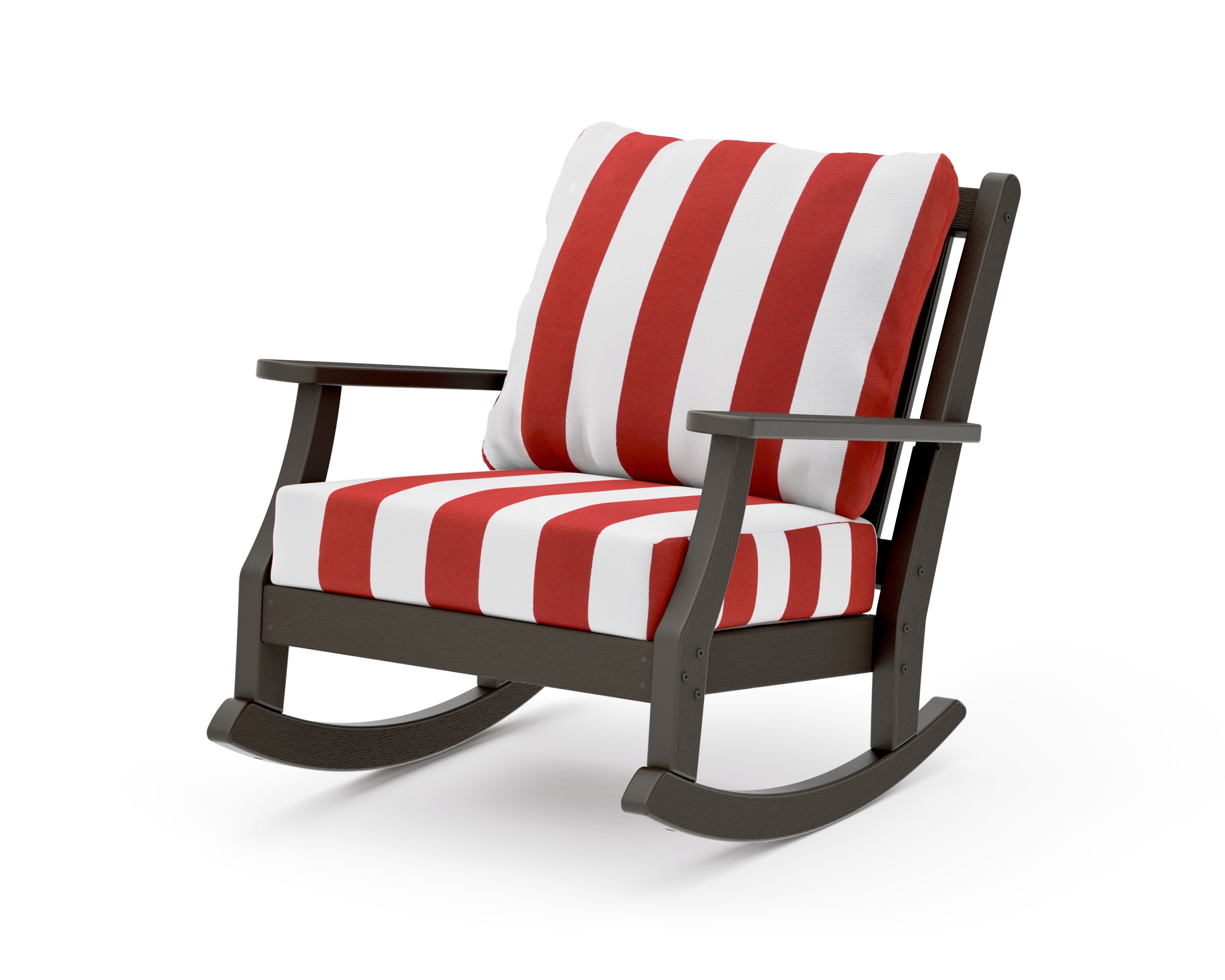 Wovendale Deep Seating Rocking Chair in Vintage Coffee / Cabana Stripe Crimson