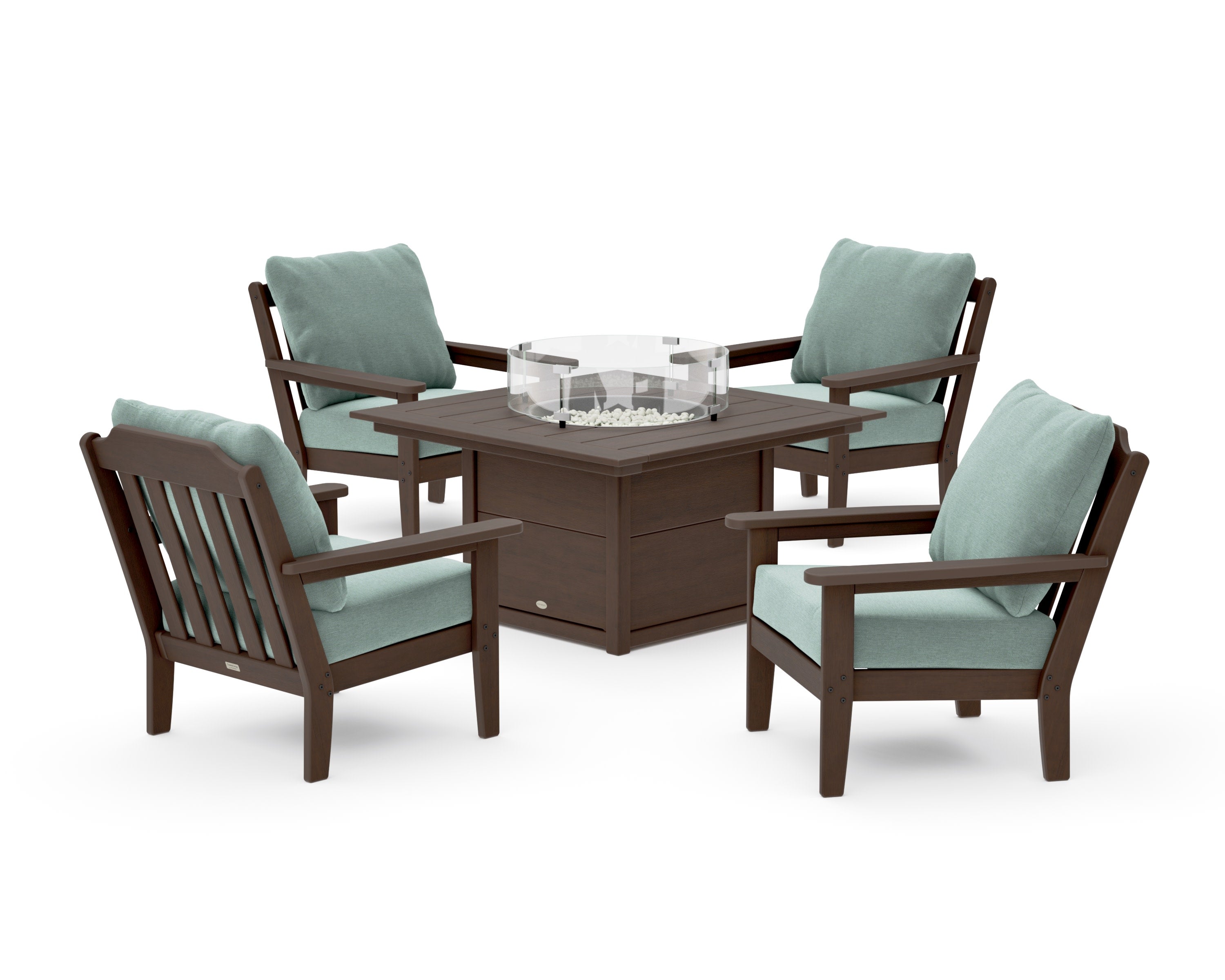 Cottage 5-Piece Deep Seating Set with Fire Pit Table in Kona / Glacier Spa