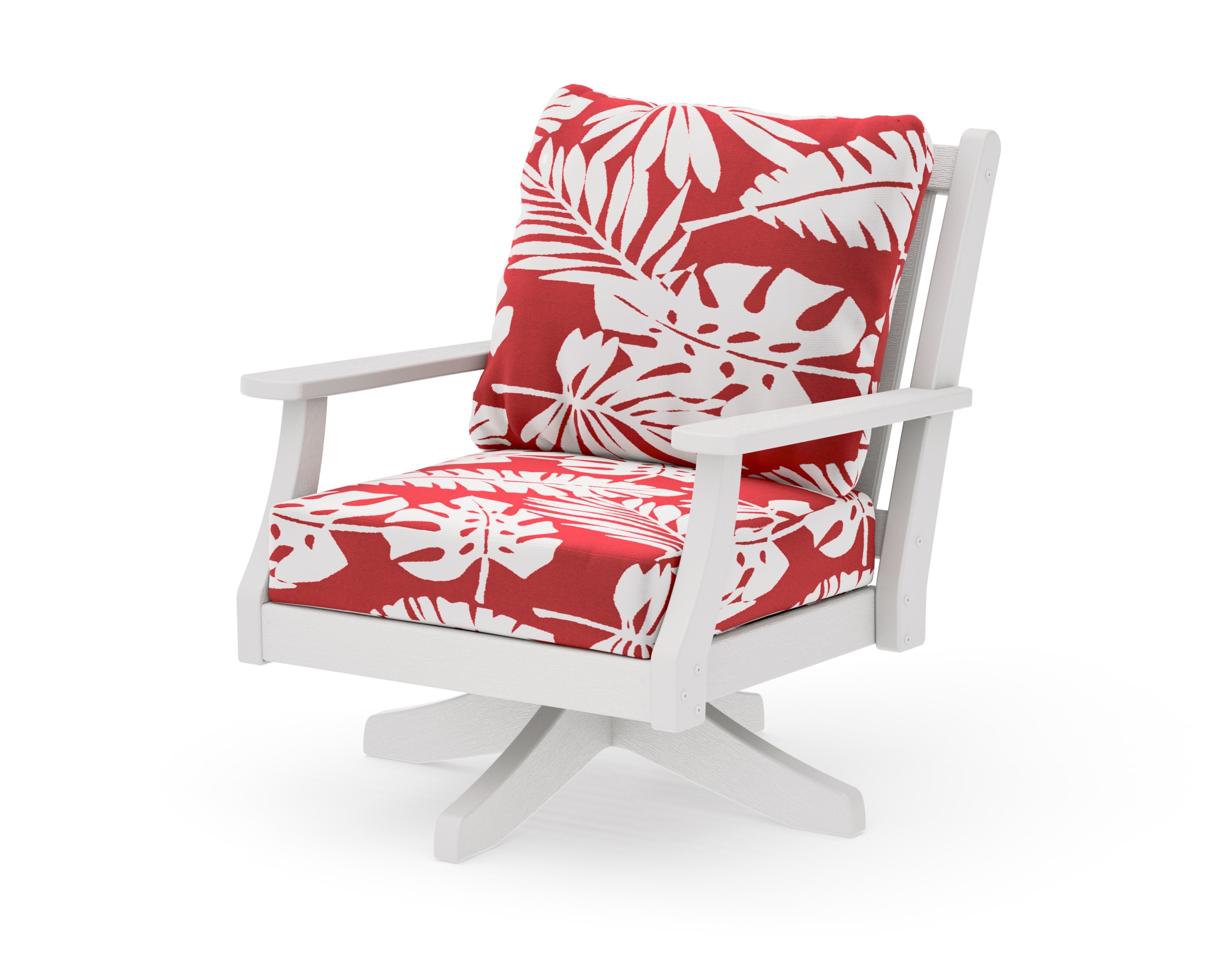 Wovendale Deep Seating Swivel Chair in Vintage White / Leaf Crimson