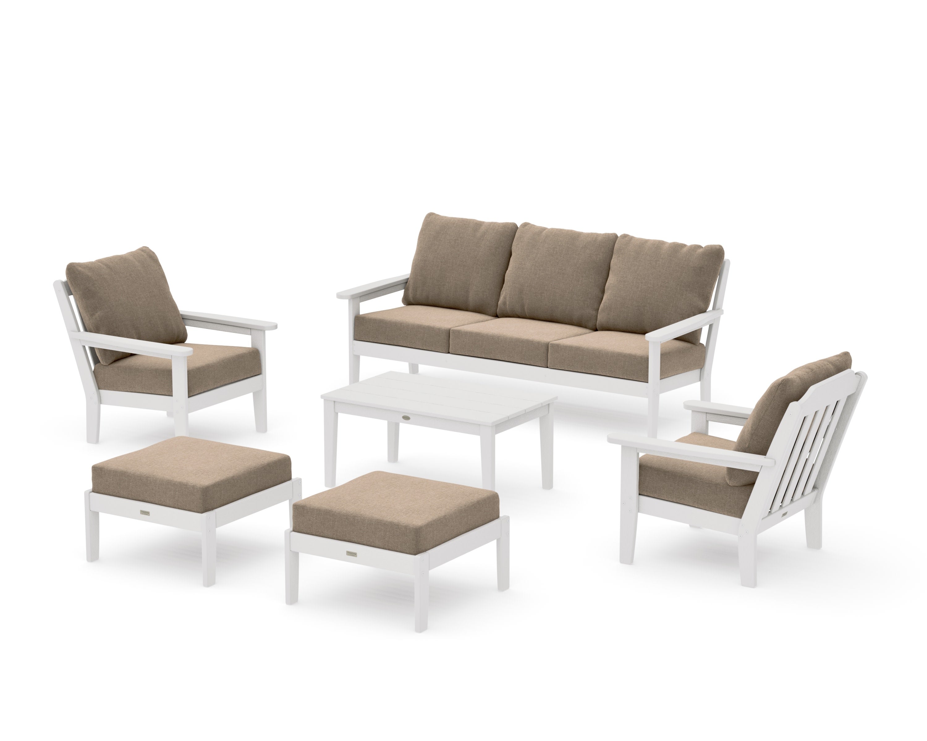 Cottage 6-Piece Lounge Sofa Set in Vintage White / Spiced Burlap