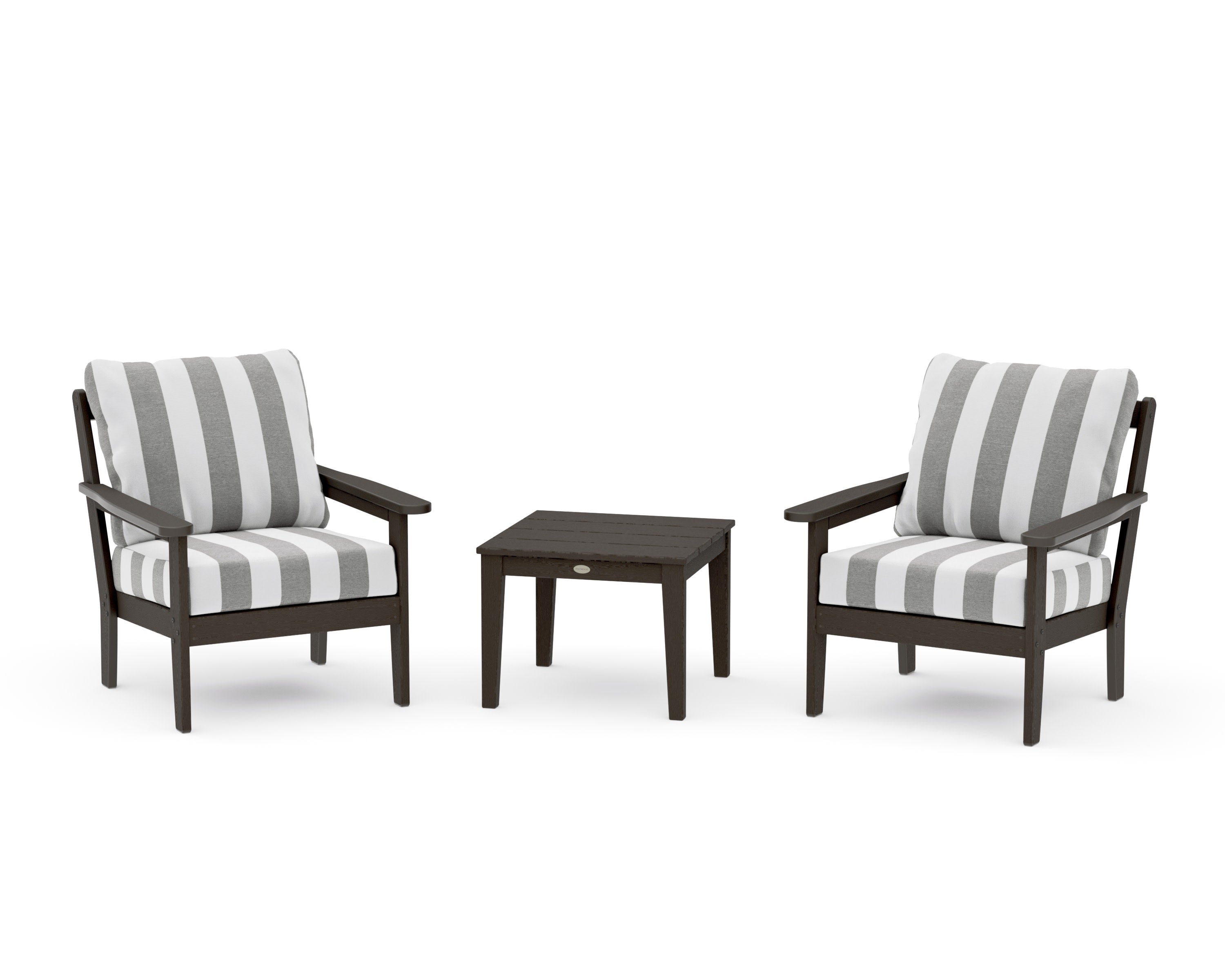 Cottage 3-Piece Deep Seating Set in Vintage Coffee / Cabana Stripe Grey Mist