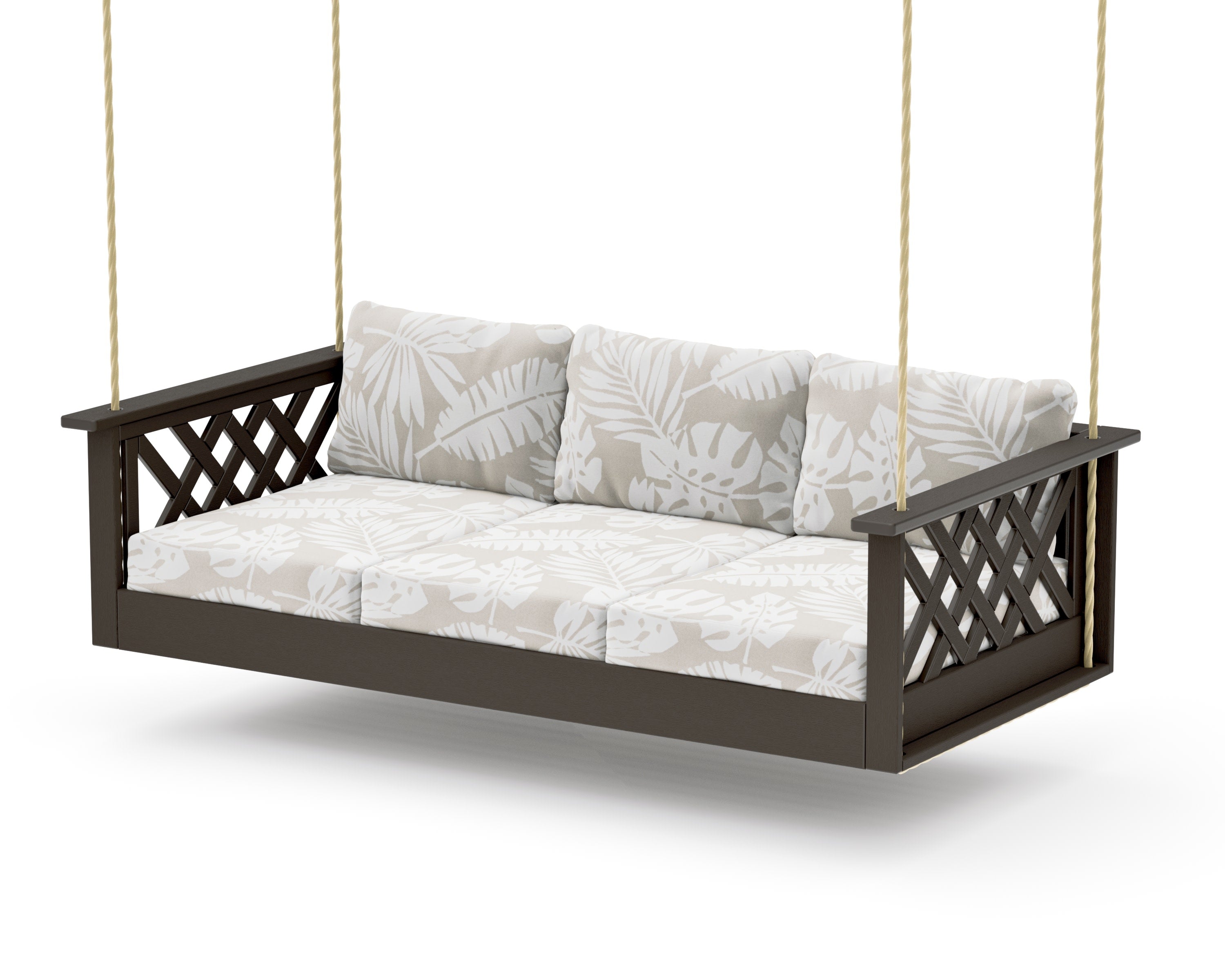 Wovendale Daybed Swing in Vintage Coffee / Leaf Dune Burlap