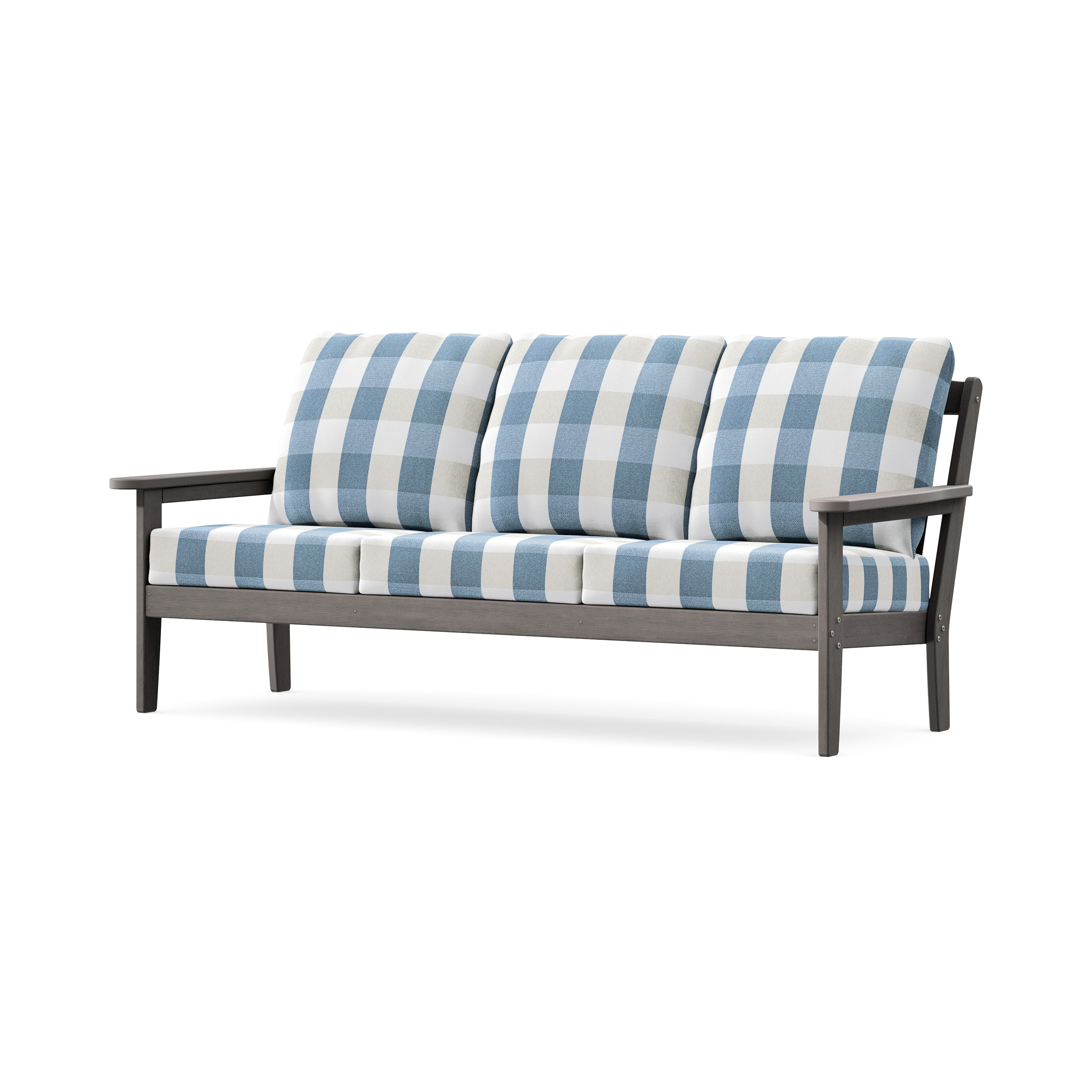 Cottage Deep Seating Sofa in Driftwood / Buffalo Plaid Sky Blue