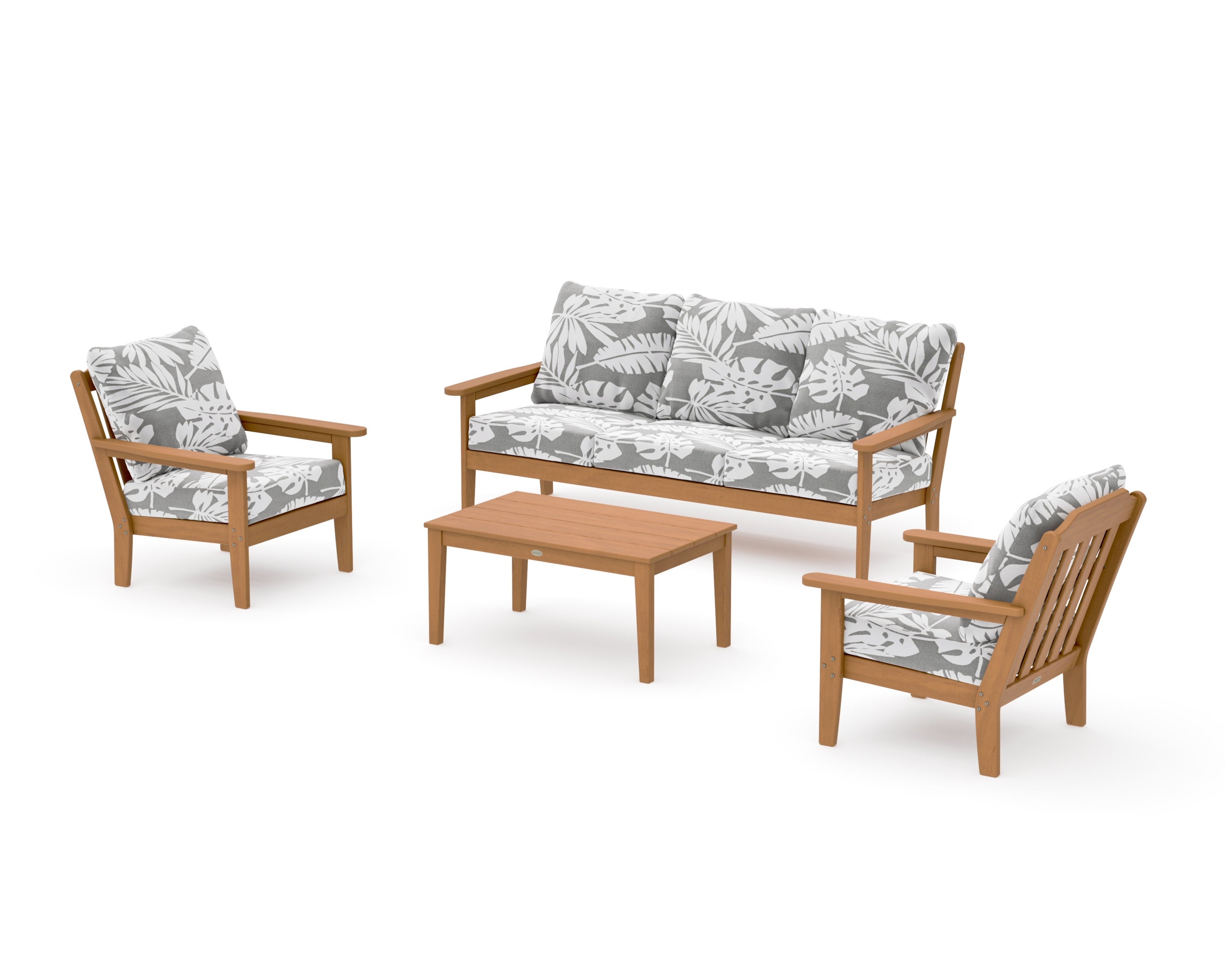 Cottage 4-Piece Deep Seating Set with Sofa in Natural / Leaf Grey Mist