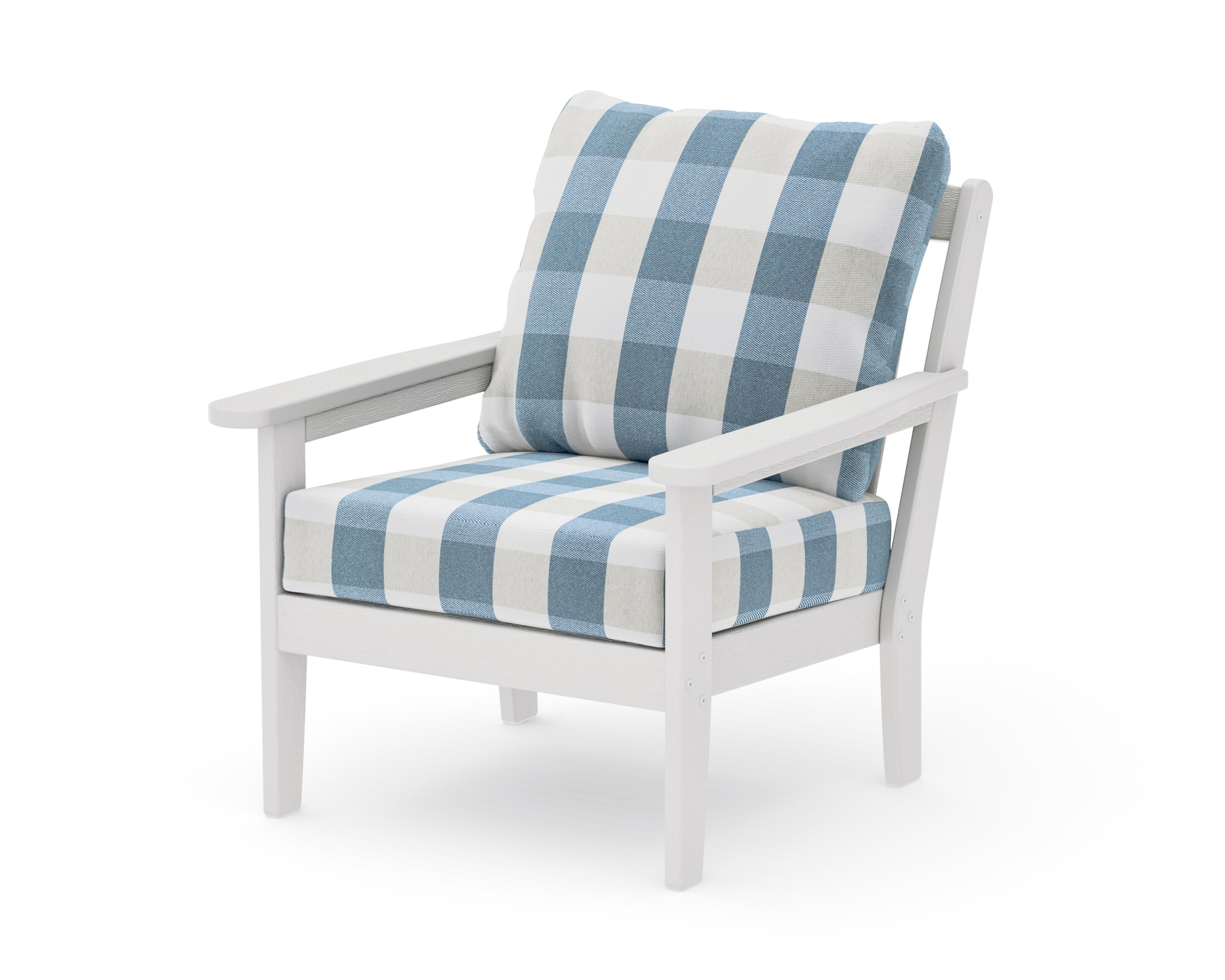 Cottage Deep Seating Chair in Vintage White / Buffalo Plaid Sky Blue