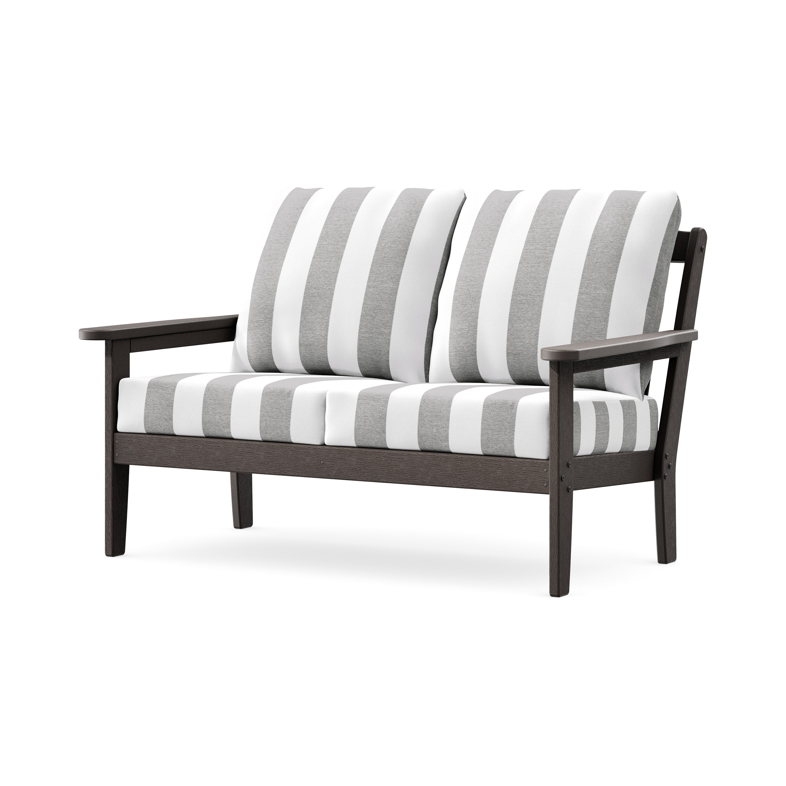 Cottage Deep Seating Loveseat in Vintage Coffee / Cabana Stripe Grey Mist