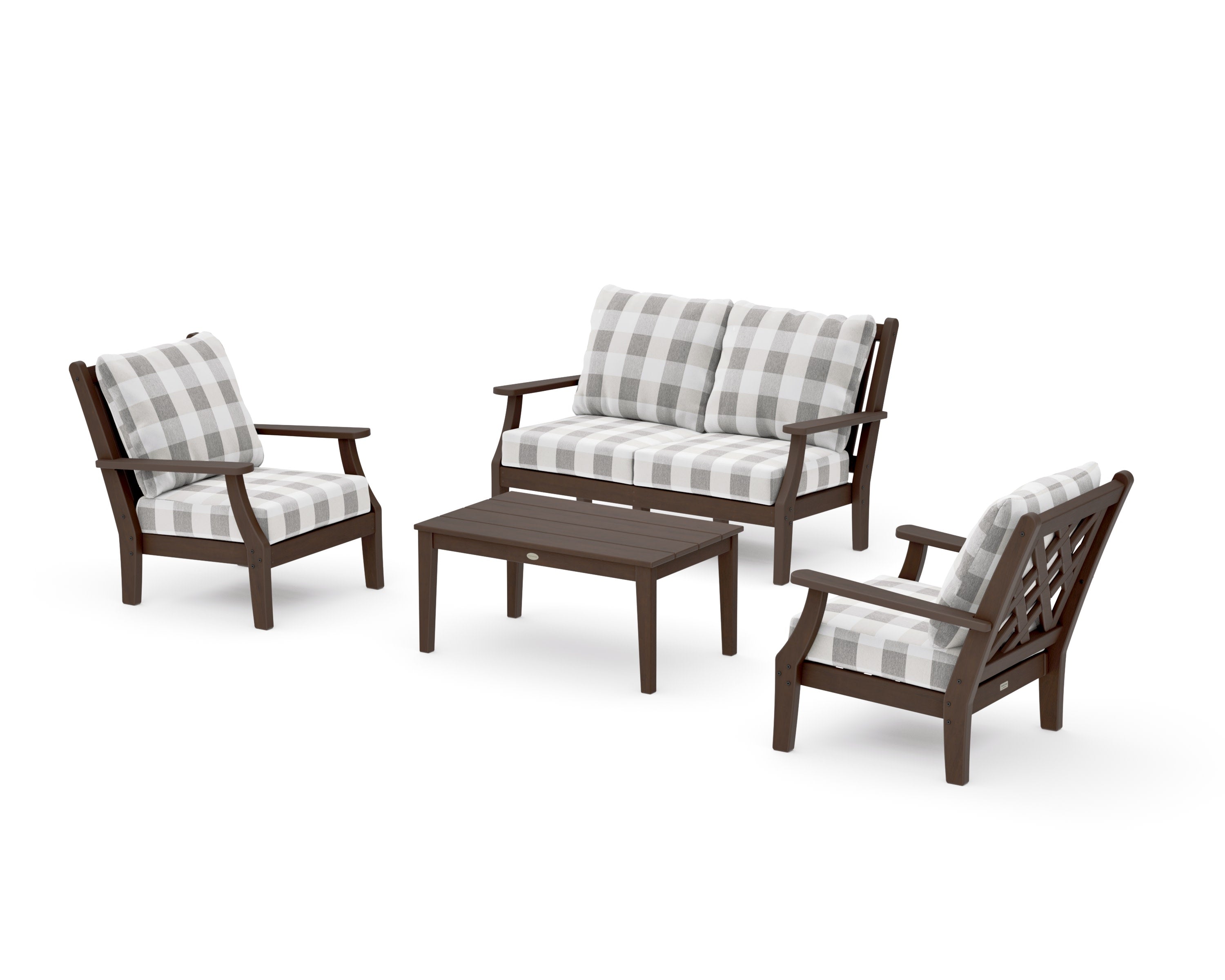Wovendale 4-Piece Deep Seating Set with Loveseat in Kona / Buffalo Plaid Grey Mist