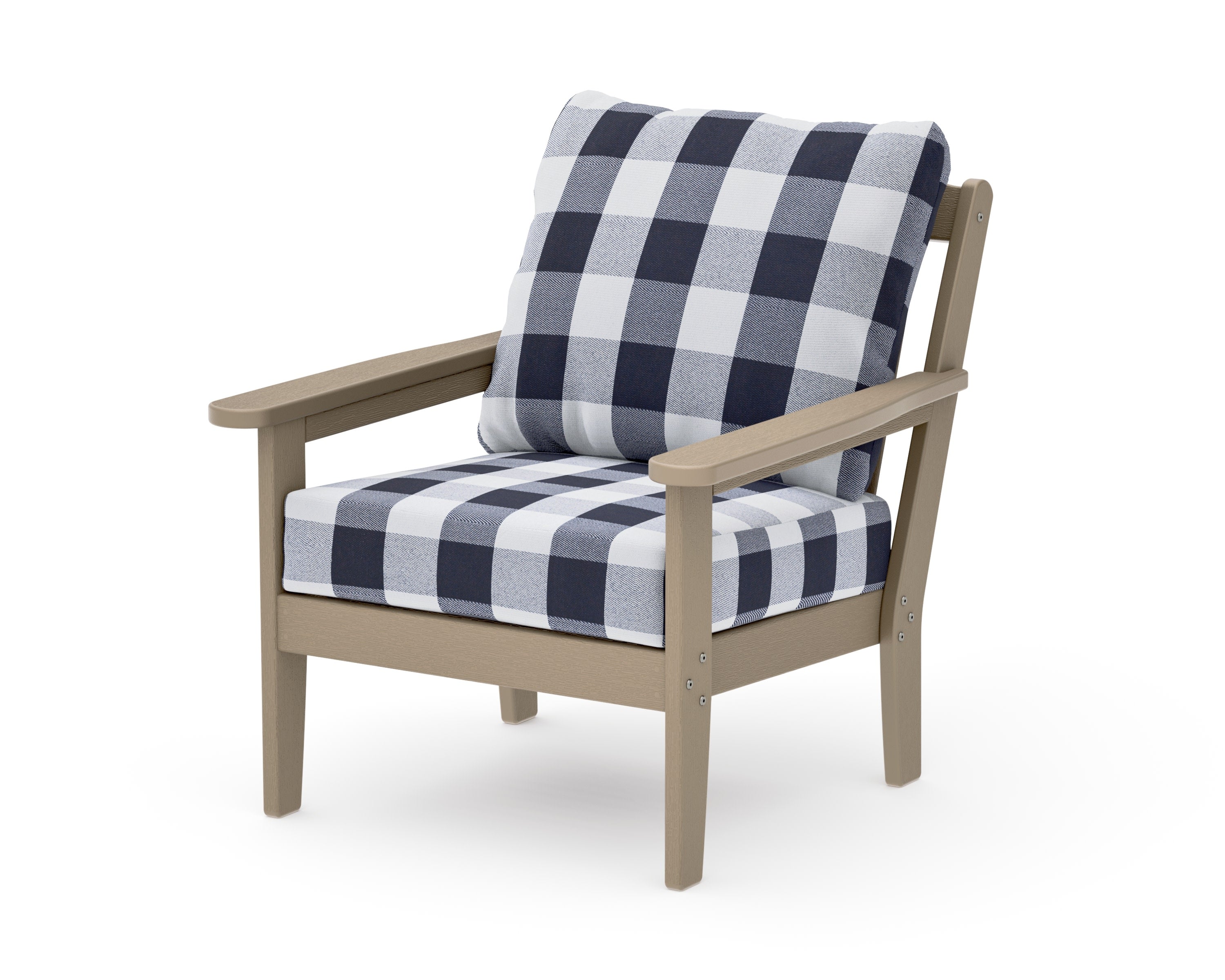 Cottage Deep Seating Chair in Vintage Sahara / Buffalo Plaid Navy