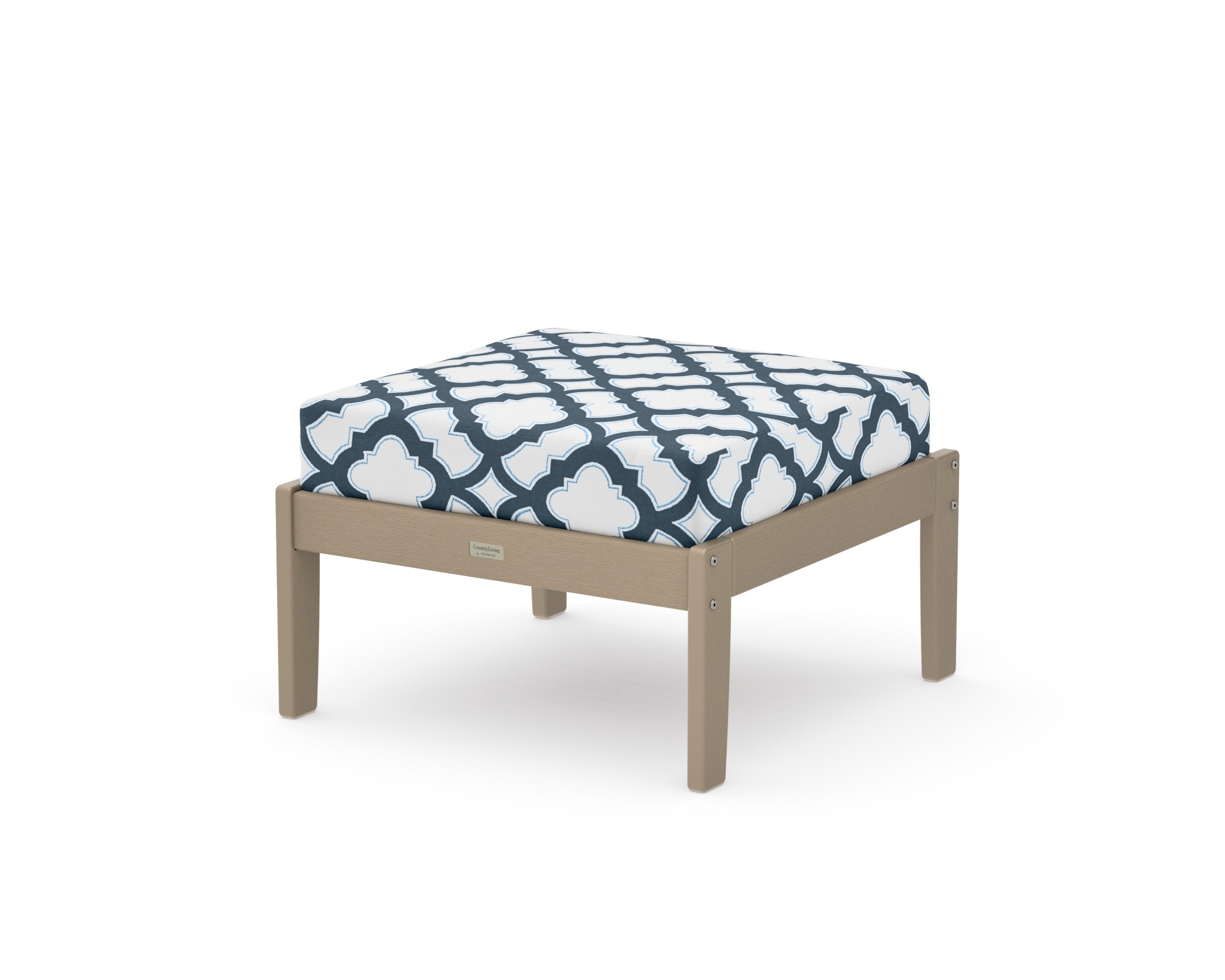 Cottage Deep Seating Ottoman in Vintage Sahara / Trellis Marine Indigo