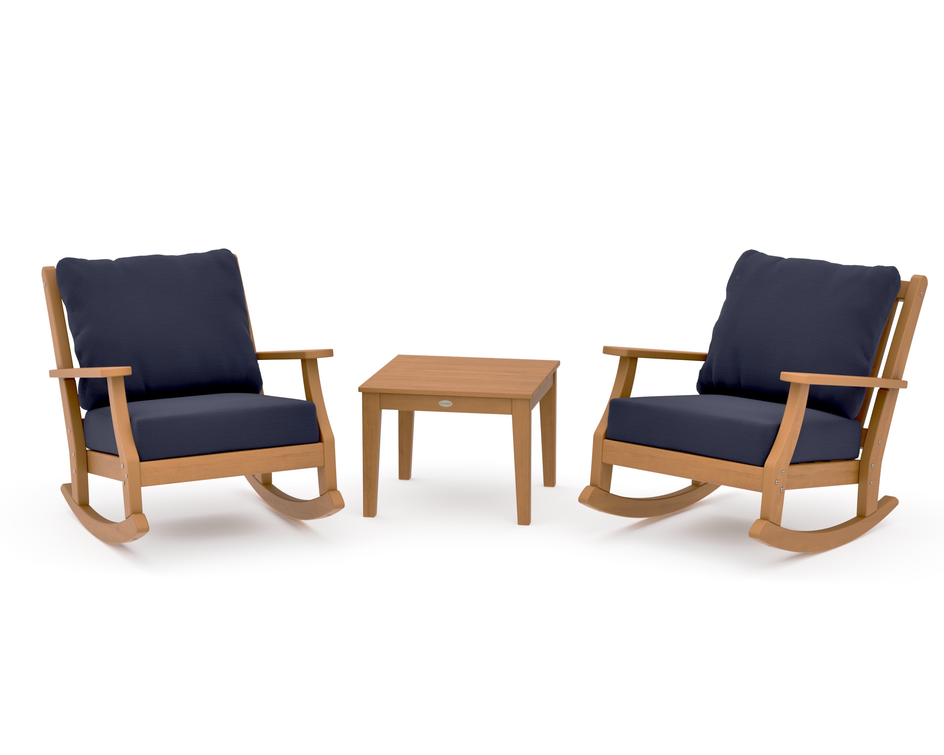 Wovendale 3-Piece Deep Seating Rocker Set in Natural / Navy Linen