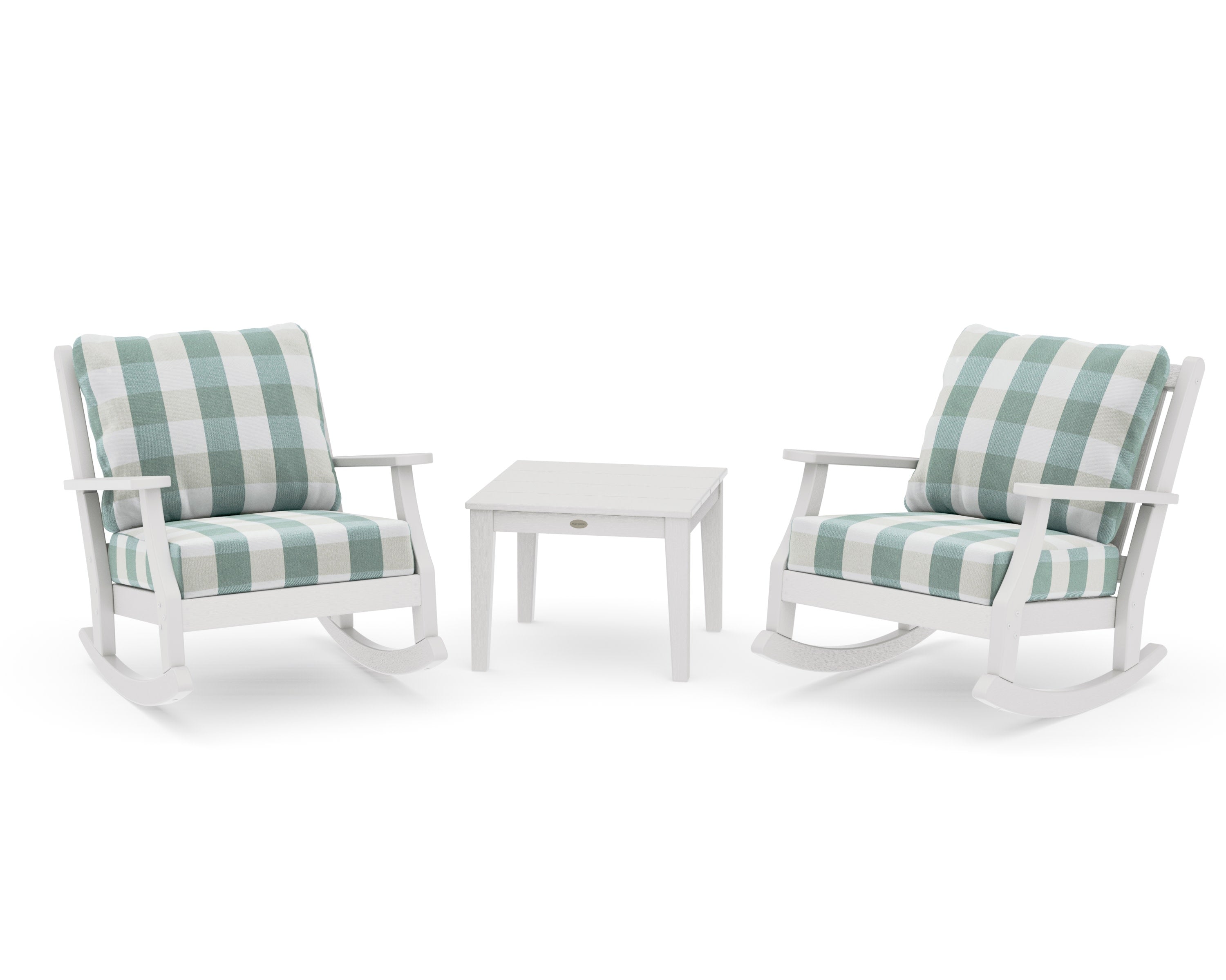 Wovendale 3-Piece Deep Seating Rocker Set in Vintage White / Buffalo Plaid Glacier Spa