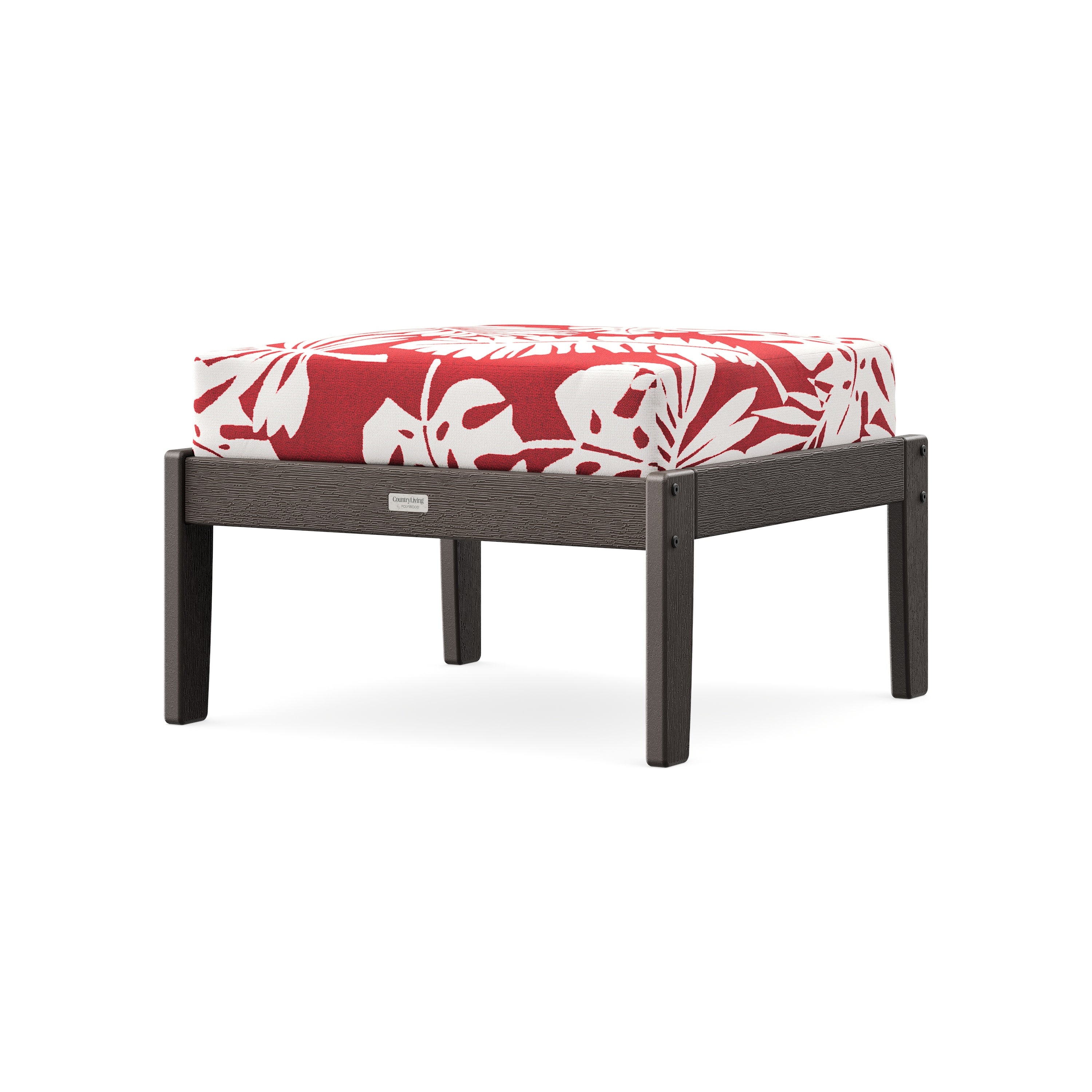 Cottage Deep Seating Ottoman in Vintage Coffee / Leaf Crimson