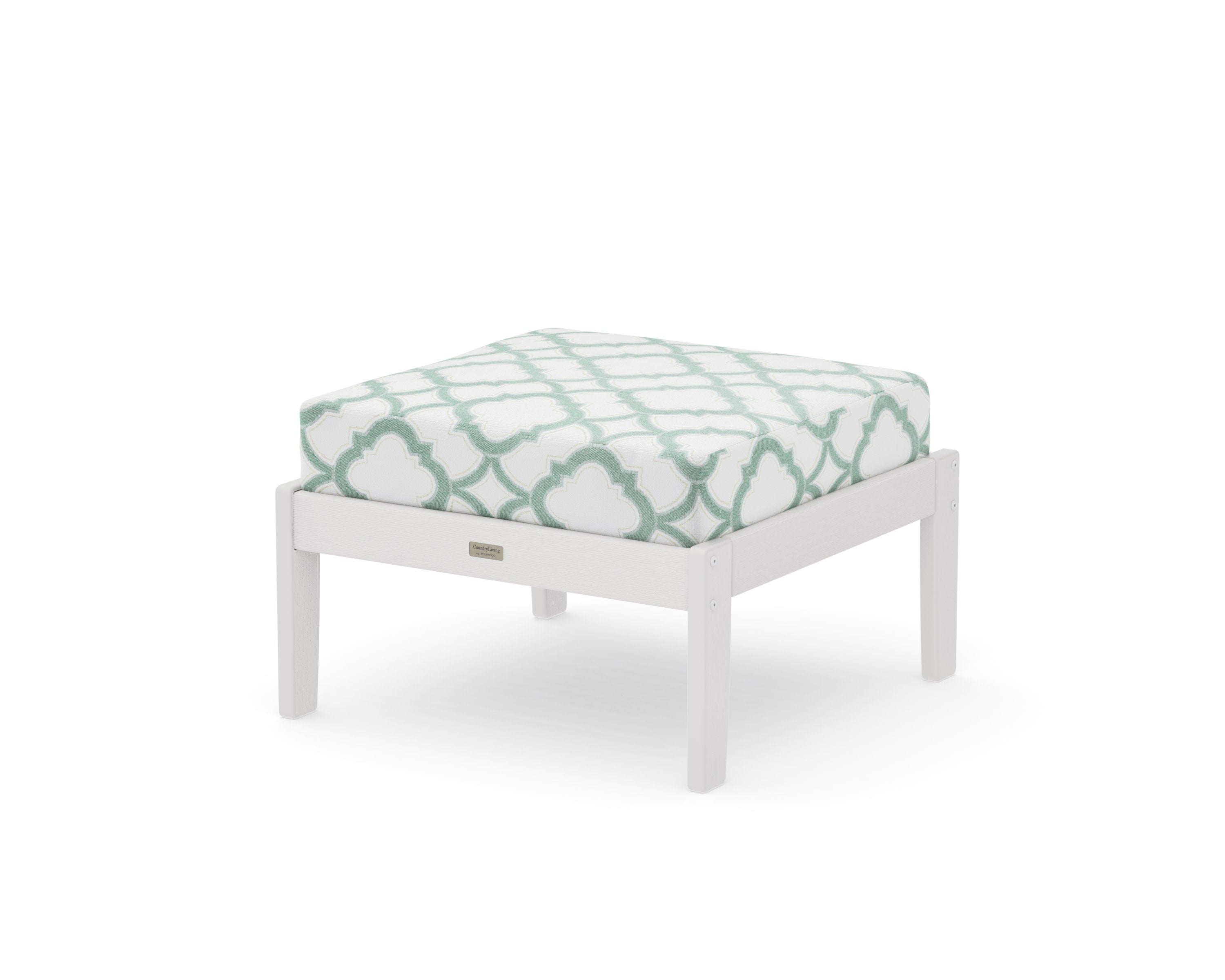 Cottage Deep Seating Ottoman in Vintage White / Trellis Glacier Spa