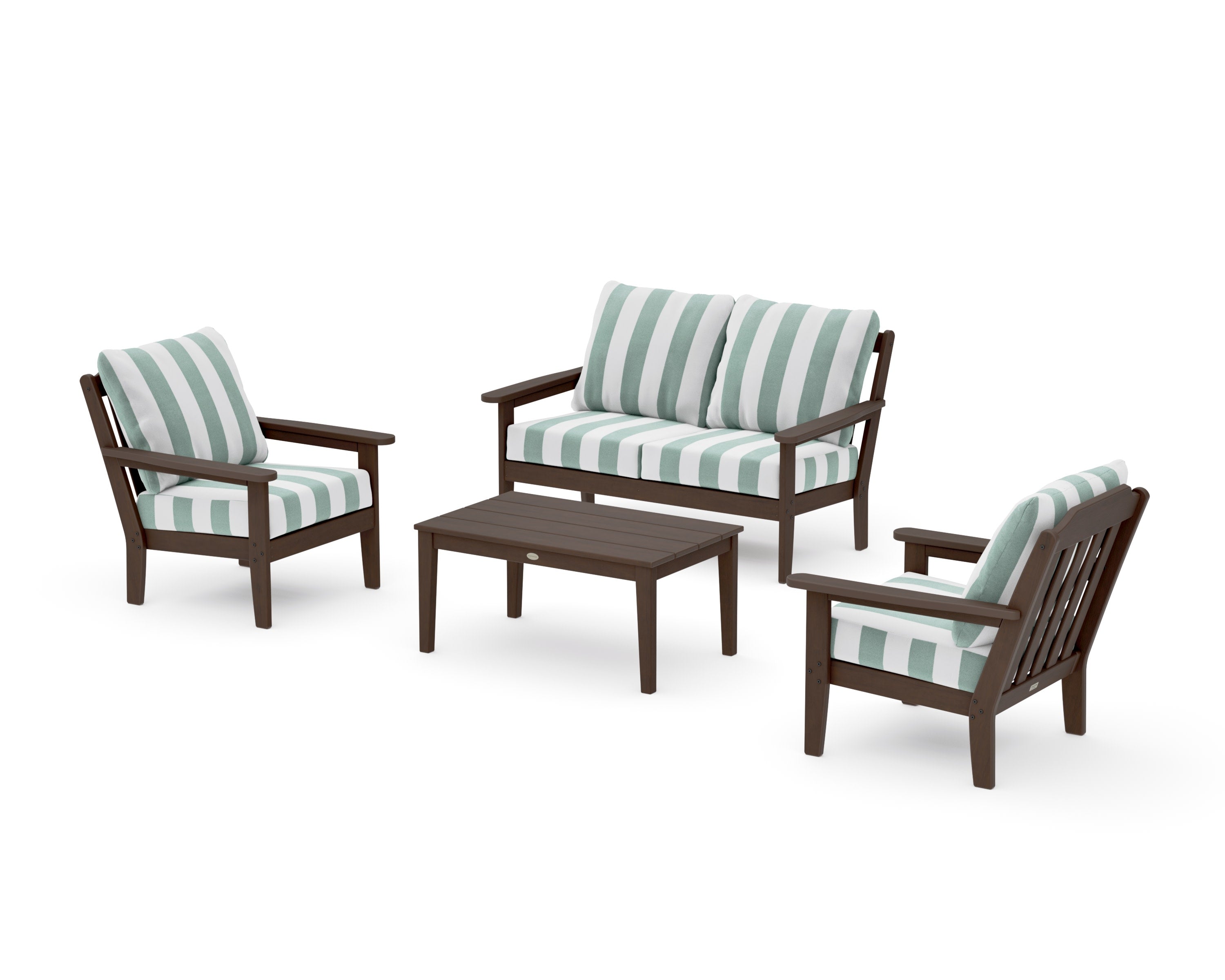 Cottage 4-Piece Deep Seating Set with Loveseat in Kona / Cabana Stripe Glacier Spa