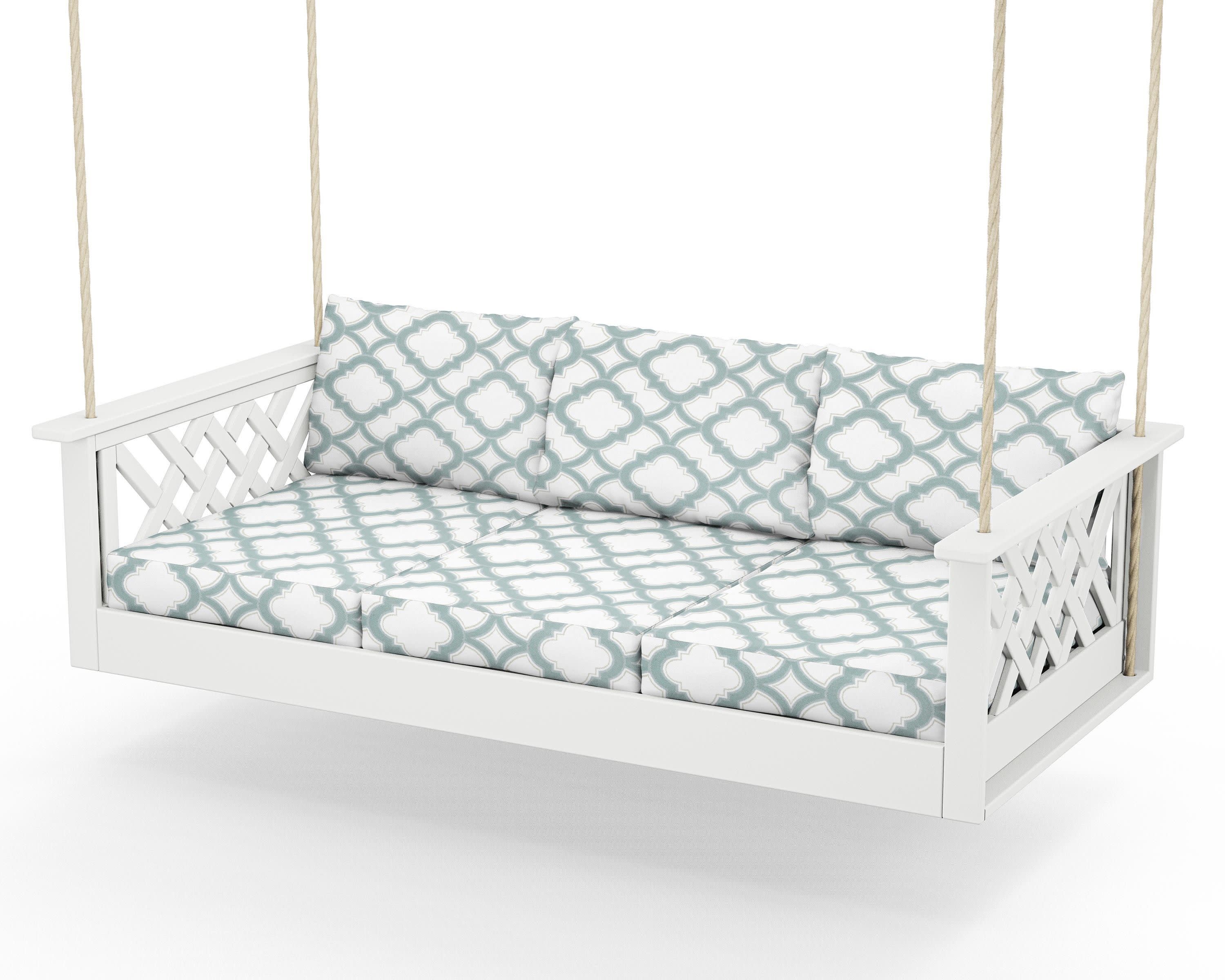 Wovendale Daybed Swing in White / Trellis Glacier Spa