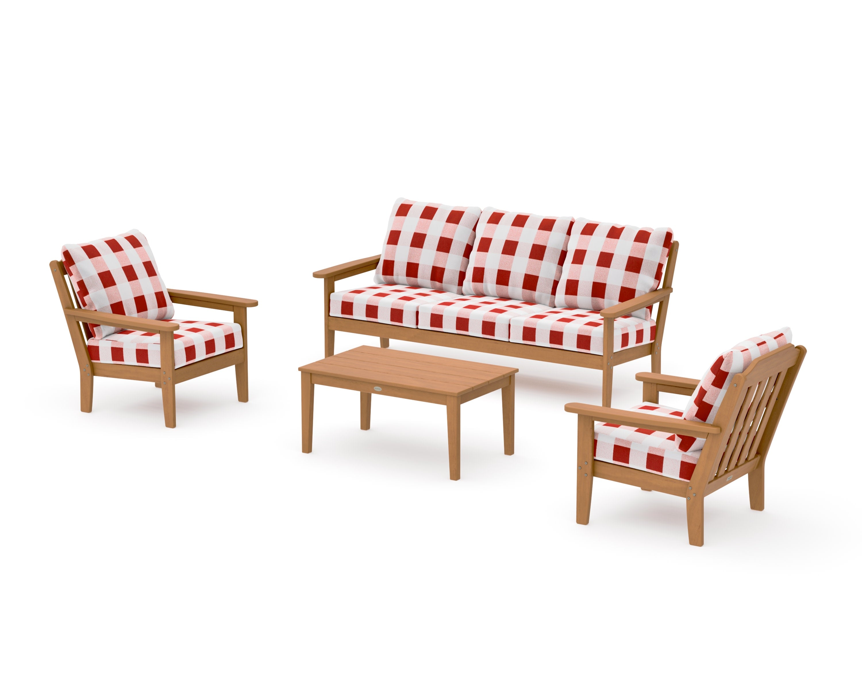Cottage 4-Piece Deep Seating Set with Sofa in Natural / Buffalo Plaid Crimson