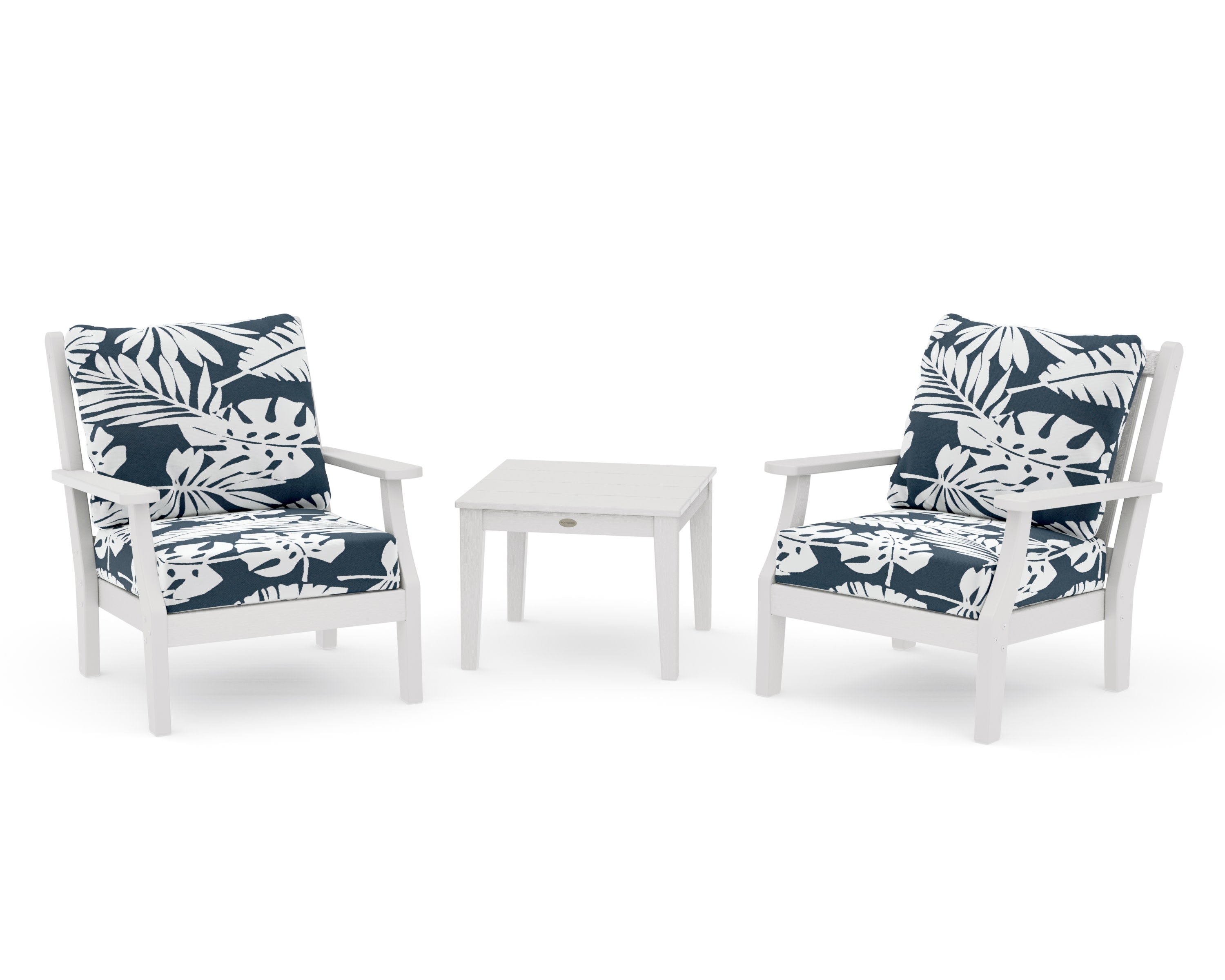 Wovendale 3-Piece Deep Seating Set in Vintage White / Leaf Marine Indigo