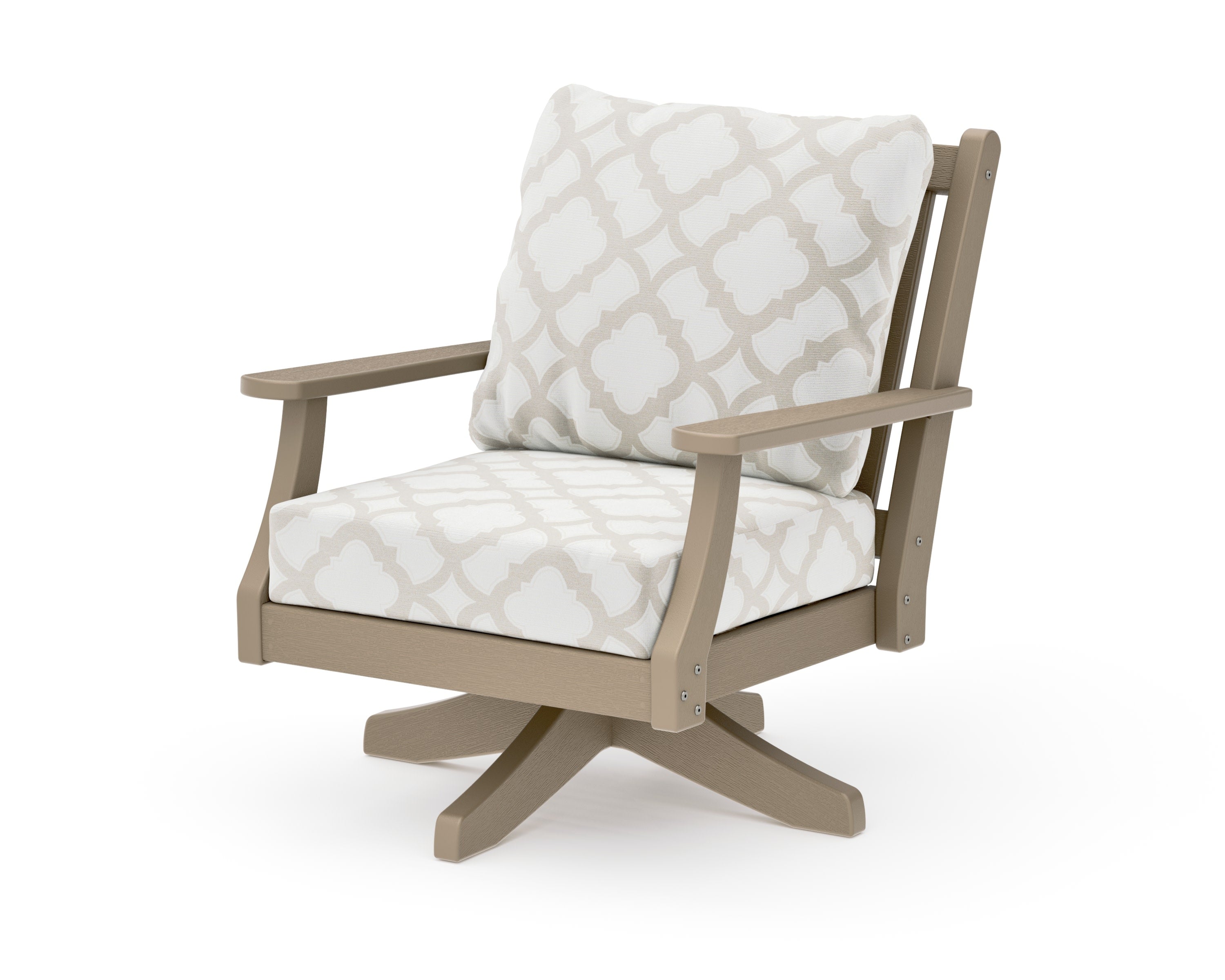 Wovendale Deep Seating Swivel Chair in Vintage Sahara / Trellis Dune Burlap