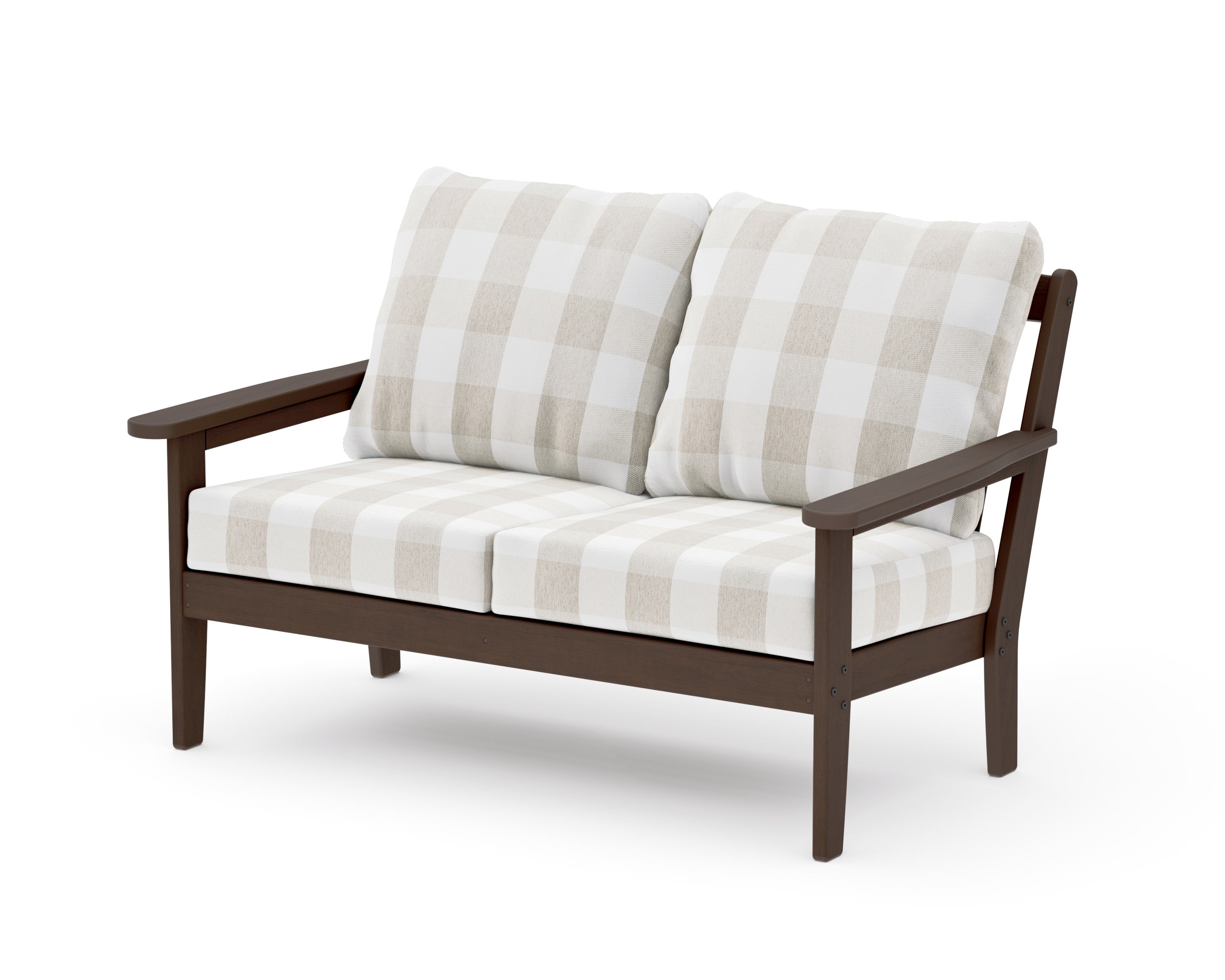 Cottage Deep Seating Loveseat in Kona / Buffalo Plaid Dune Burlap