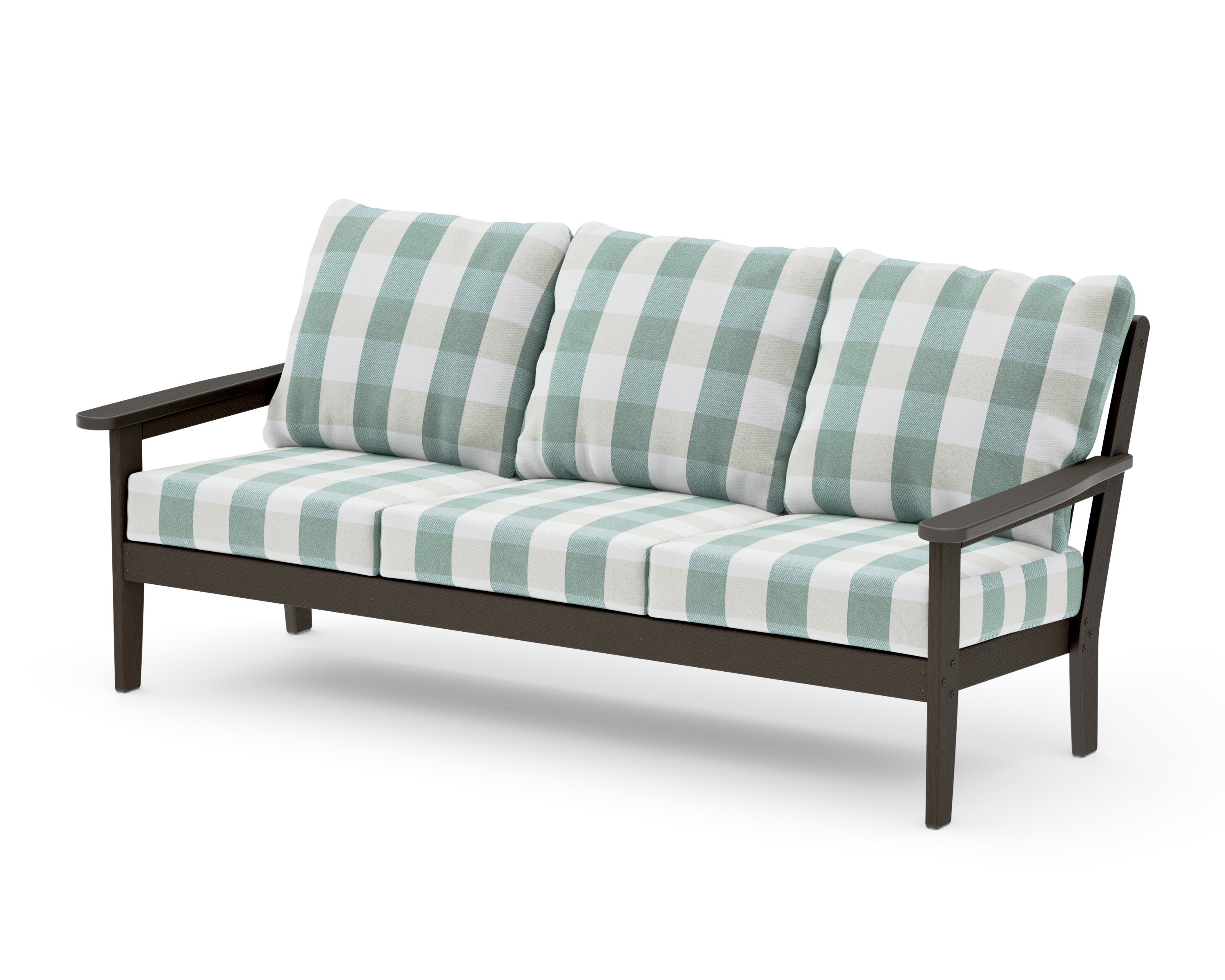 Cottage Deep Seating Sofa in Vintage Coffee / Buffalo Plaid Glacier Spa