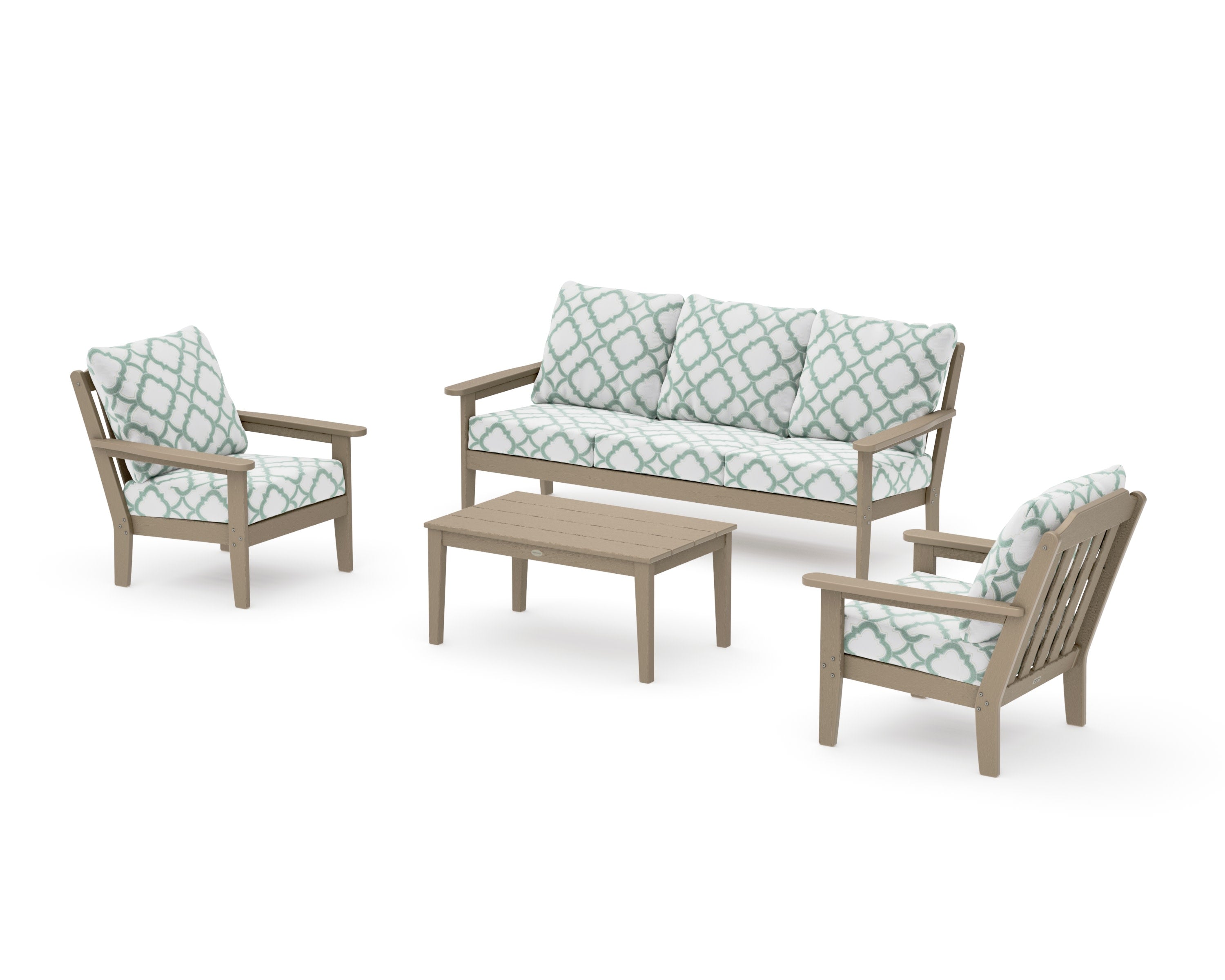 Cottage 4-Piece Deep Seating Set with Sofa in Vintage Sahara / Trellis Glacier Spa