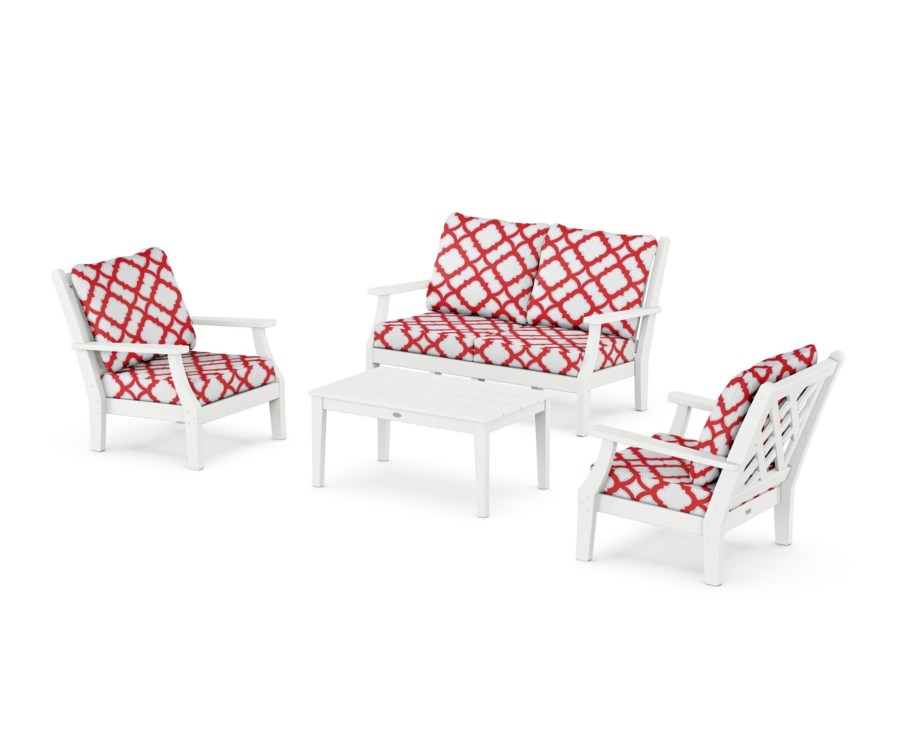 Wovendale 4-Piece Deep Seating Set with Loveseat in White / Trellis Crimson