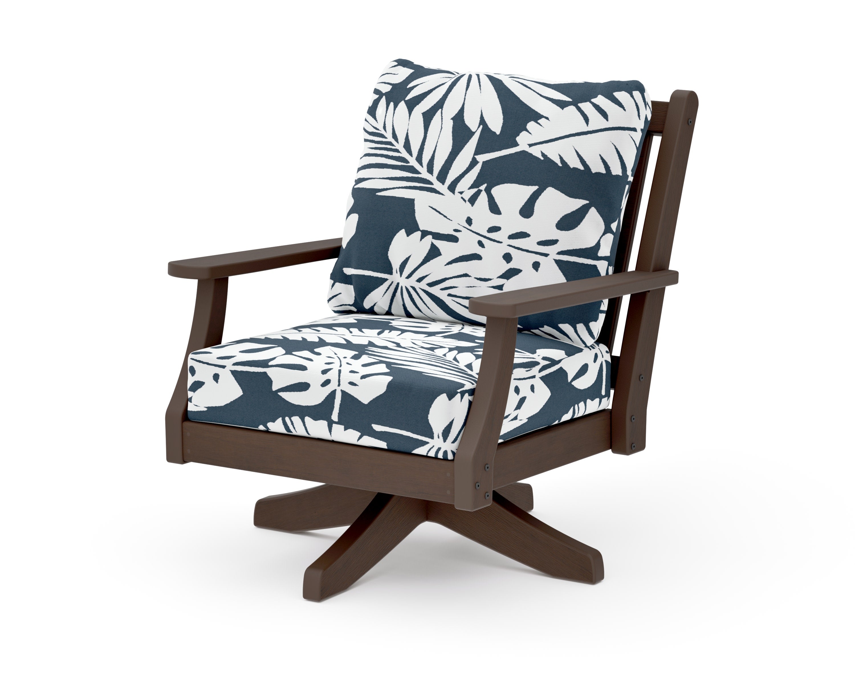 Wovendale Deep Seating Swivel Chair in Kona / Leaf Marine Indigo