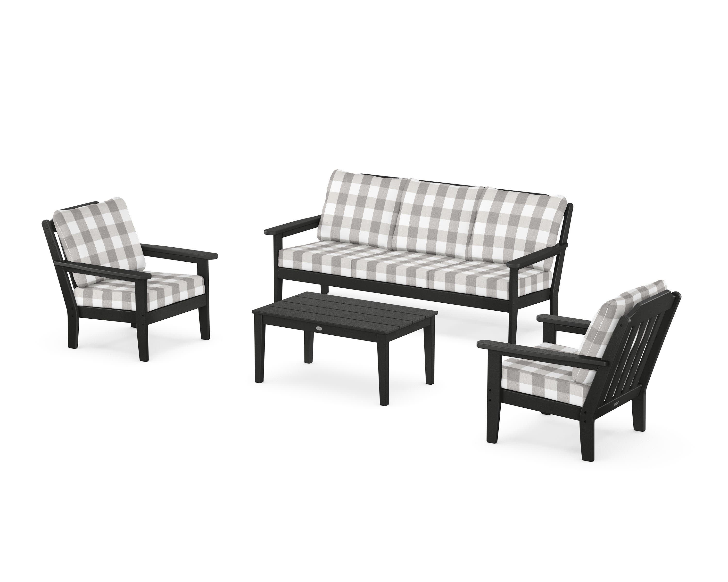 Cottage 4-Piece Deep Seating Set with Sofa in Black / Buffalo Plaid Grey Mist