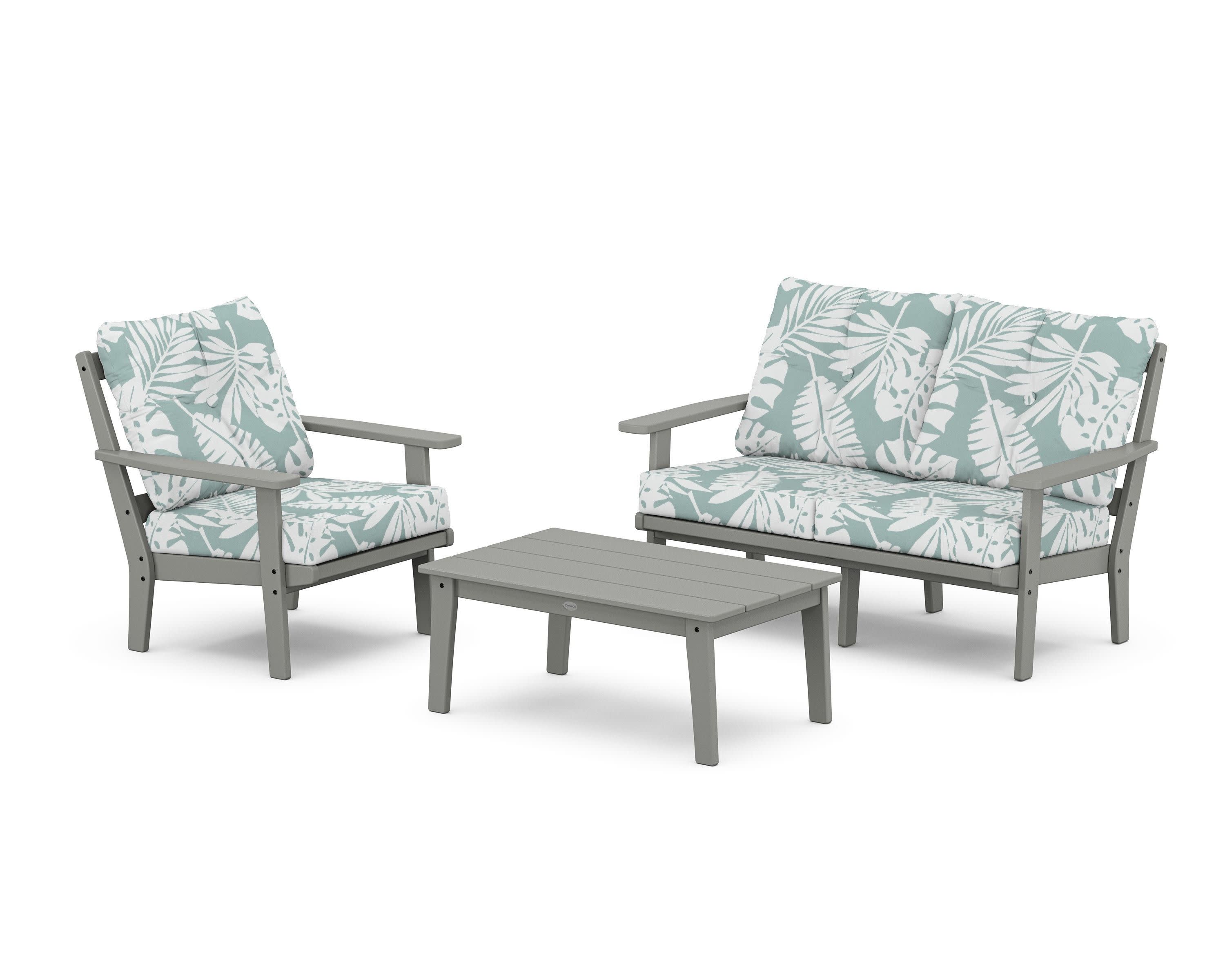 Prairie 3-Piece Deep Seating Set with Loveseat in Slate Grey / Leaf Glacier Spa