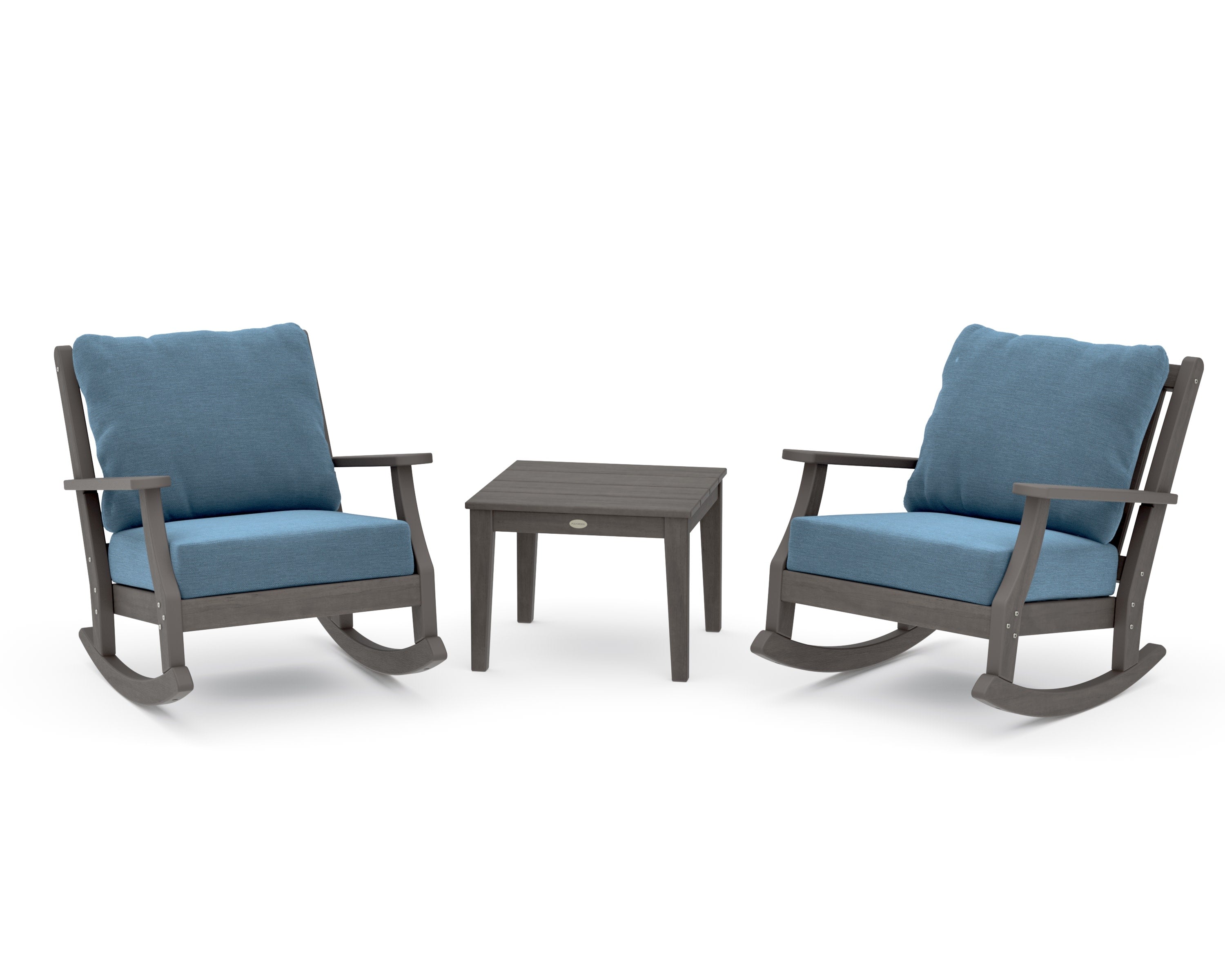 Wovendale 3-Piece Deep Seating Rocker Set in Driftwood / Sky Blue