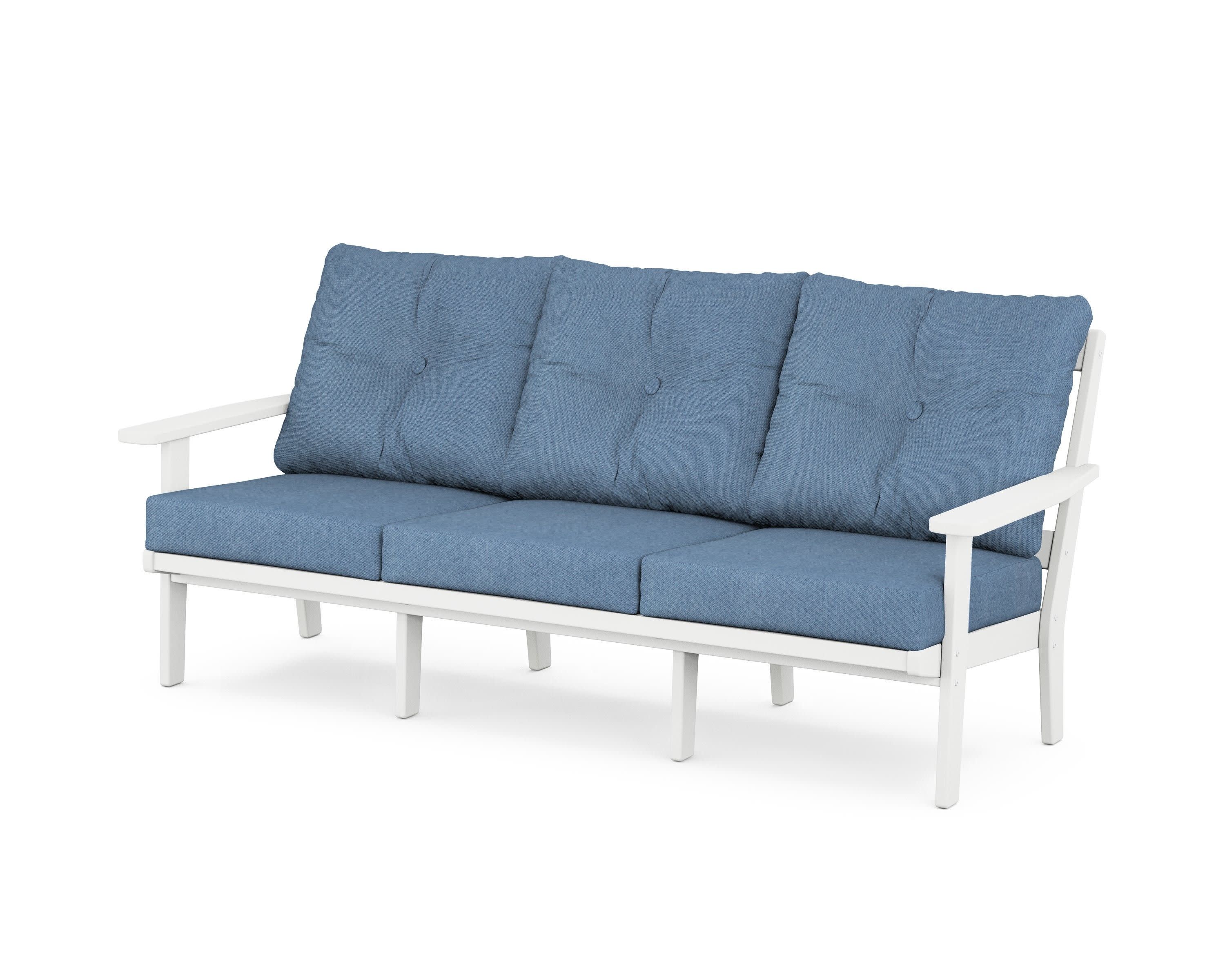 PrairieDeep Seating Sofa in White / Sky Blue