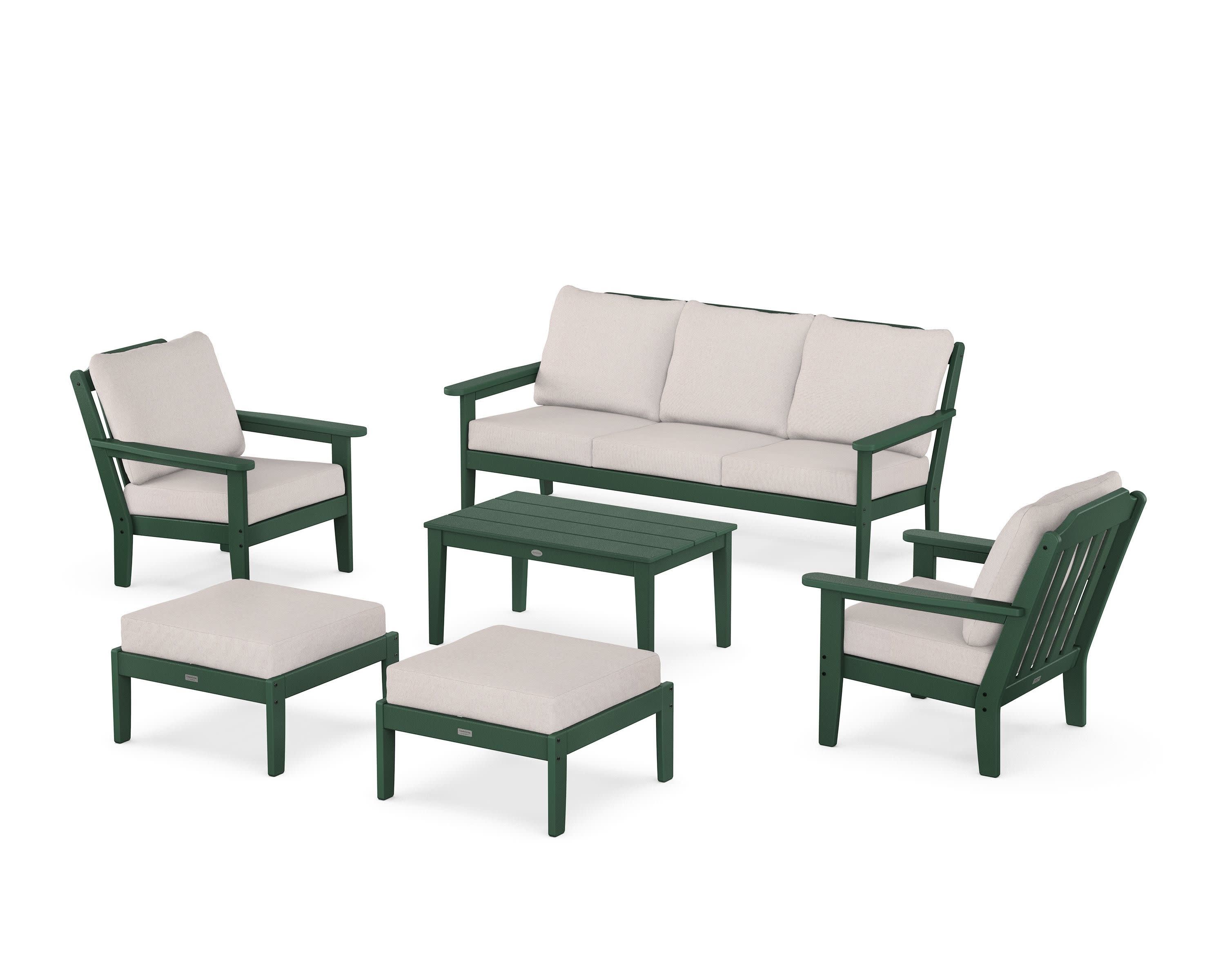 Cottage 6-Piece Lounge Sofa Set in Green / Dune Burlap