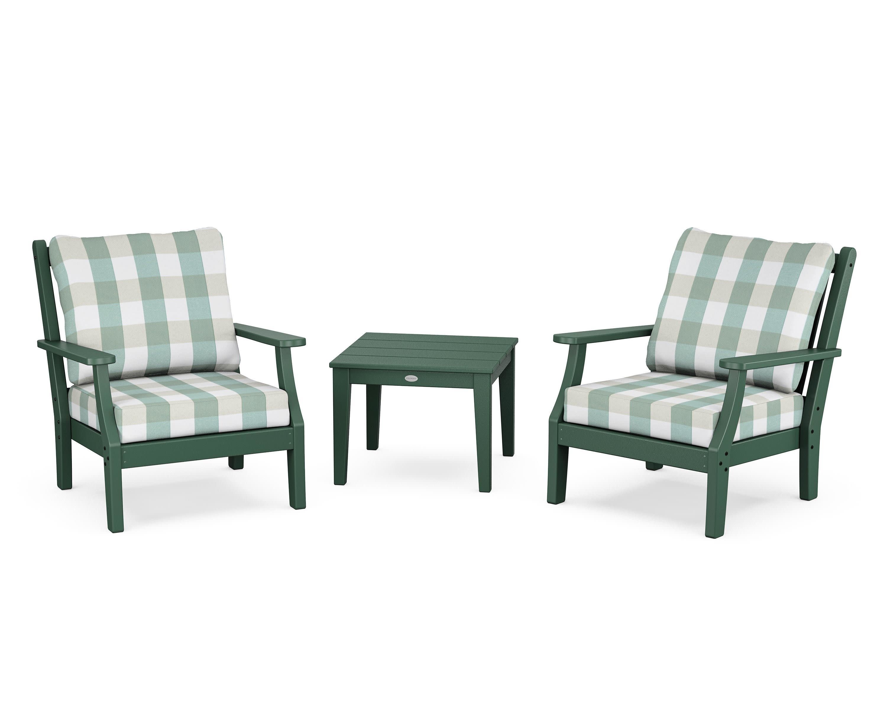 Wovendale 3-Piece Deep Seating Set in Green / Buffalo Plaid Glacier Spa