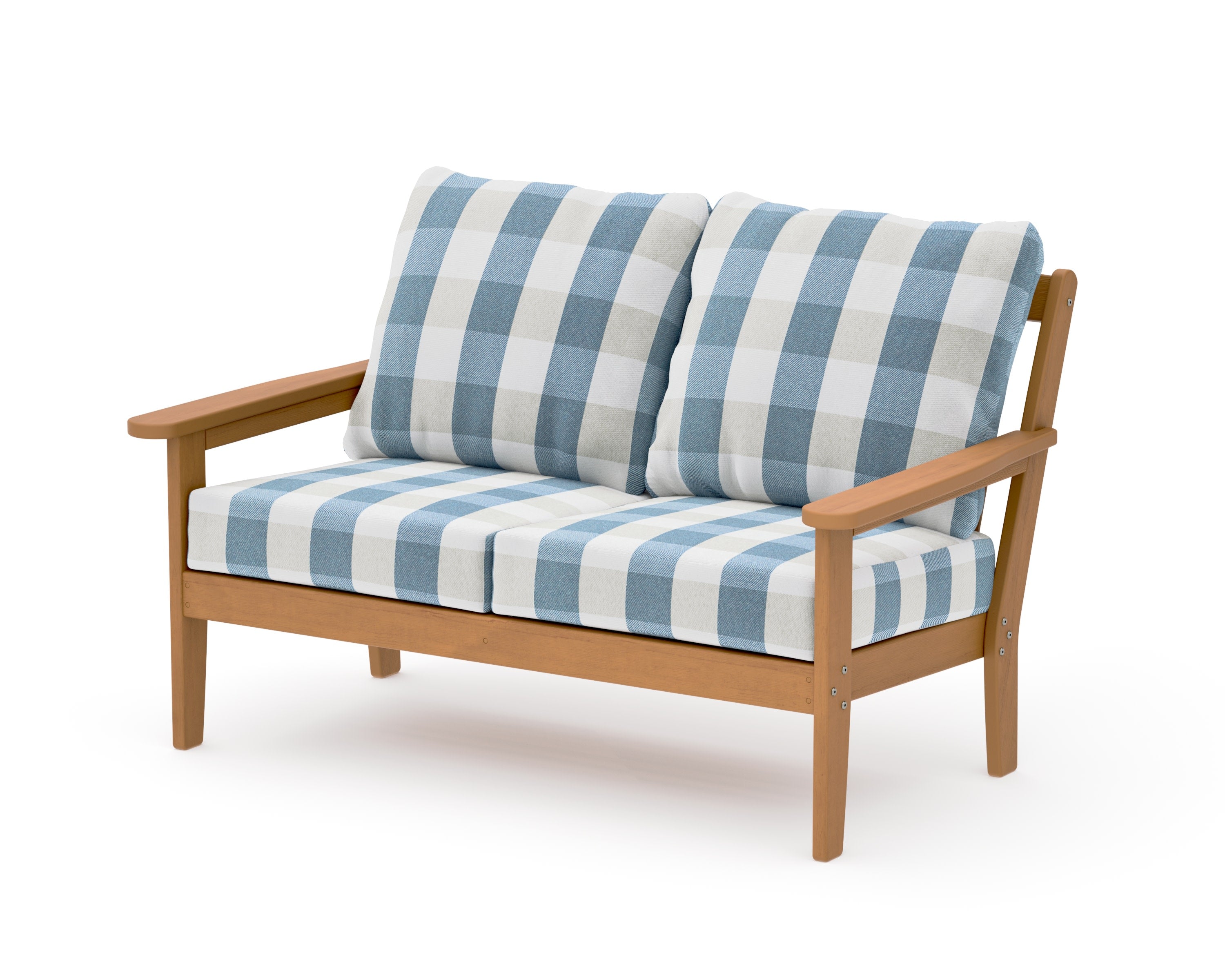 Cottage Deep Seating Loveseat in Natural / Buffalo Plaid Sky Blue