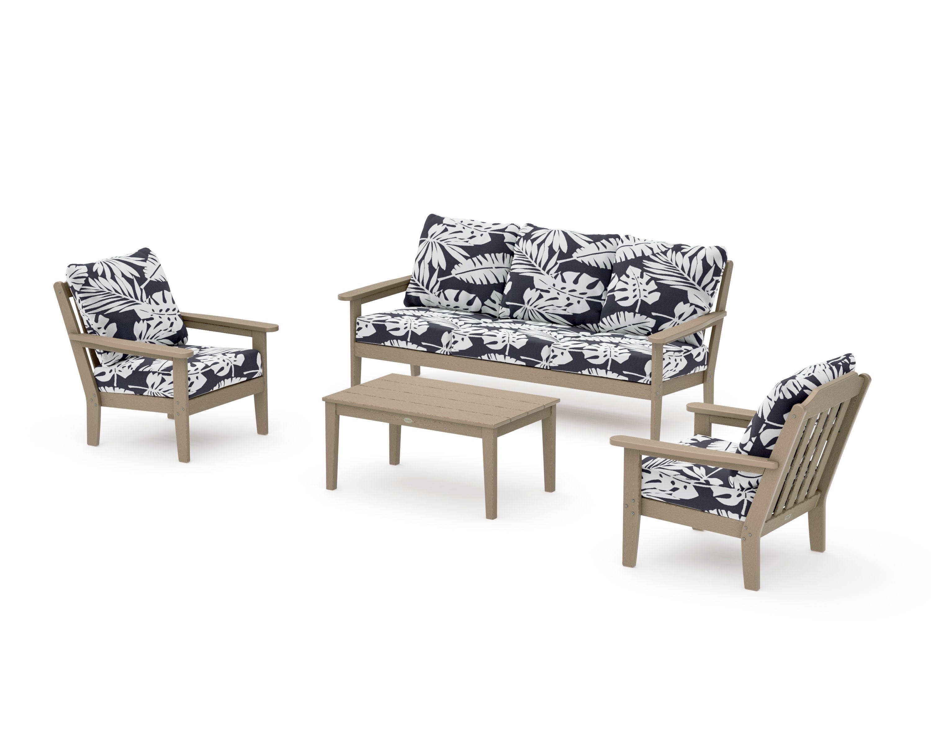 Cottage 4-Piece Deep Seating Set with Sofa in Vintage Sahara / Leaf Navy