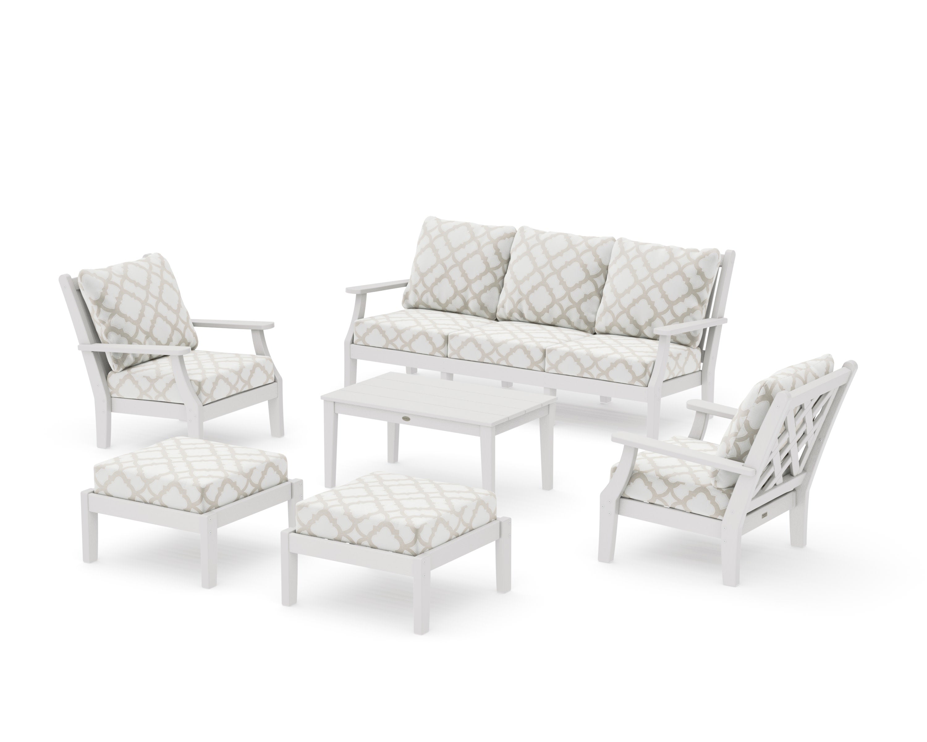 Wovendale 6-Piece Lounge Sofa Set in Vintage White / Trellis Dune Burlap